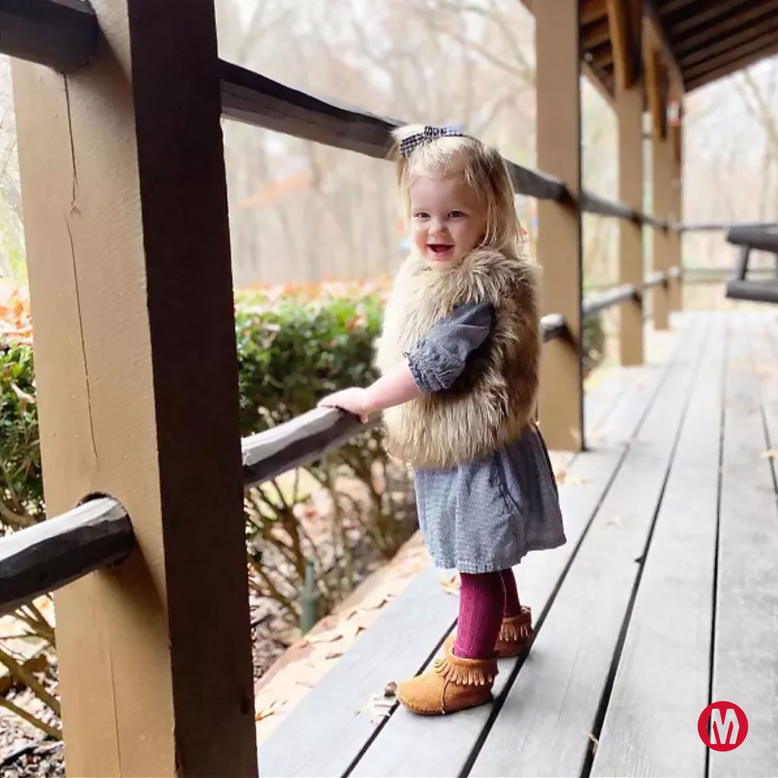 Minnetonka Velcro Back Flap Bootie for Toddlers - Soft Leather Baby Moccasins with Adjustable Straps | Perfect for Indoor Play, Outdoor Walks & Special Occasions