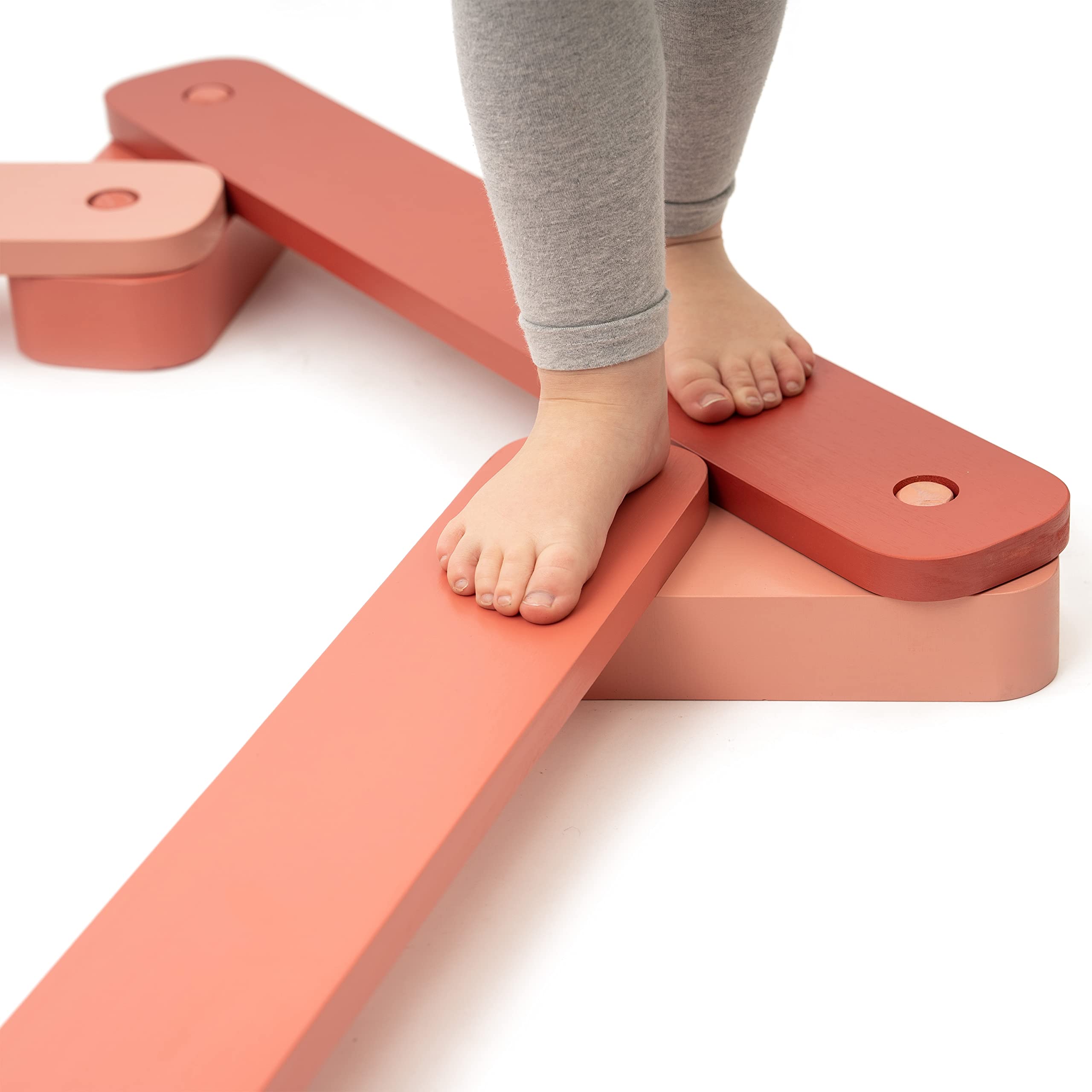 JumpOff Jo Wooden Balance Beam Set for Kids - 12-Piece Montessori Toy to Improve Coordination & Motor Skills - Indoor & Outdoor Play Equipment for Toddlers (Desert Rose Pink) - Perfect for Backyard Play, Preschool Activities & Birthday Gifts