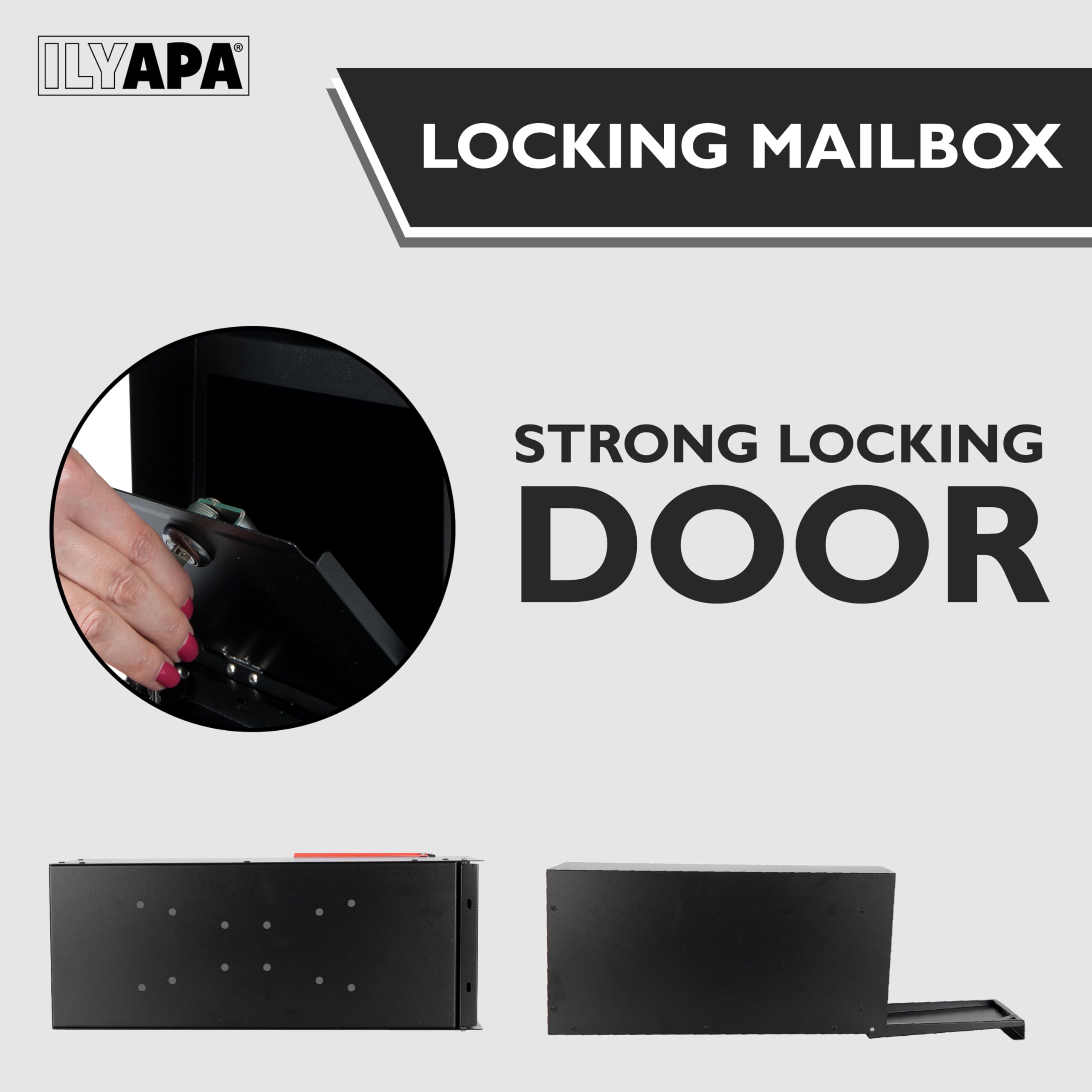 **Ilyapa Heavy Duty Locking Mailbox with Key - Black Powder Coated Steel, Weatherproof & Anti-Theft Outdoor Mailbox for Post Mount - Secure Mail Delivery for Homes, Apartments & Offices**    *(Perfect for residential curbside, apartment complexes, and office buildings - durable & corrosion-resistant for all weather conditions.)*
