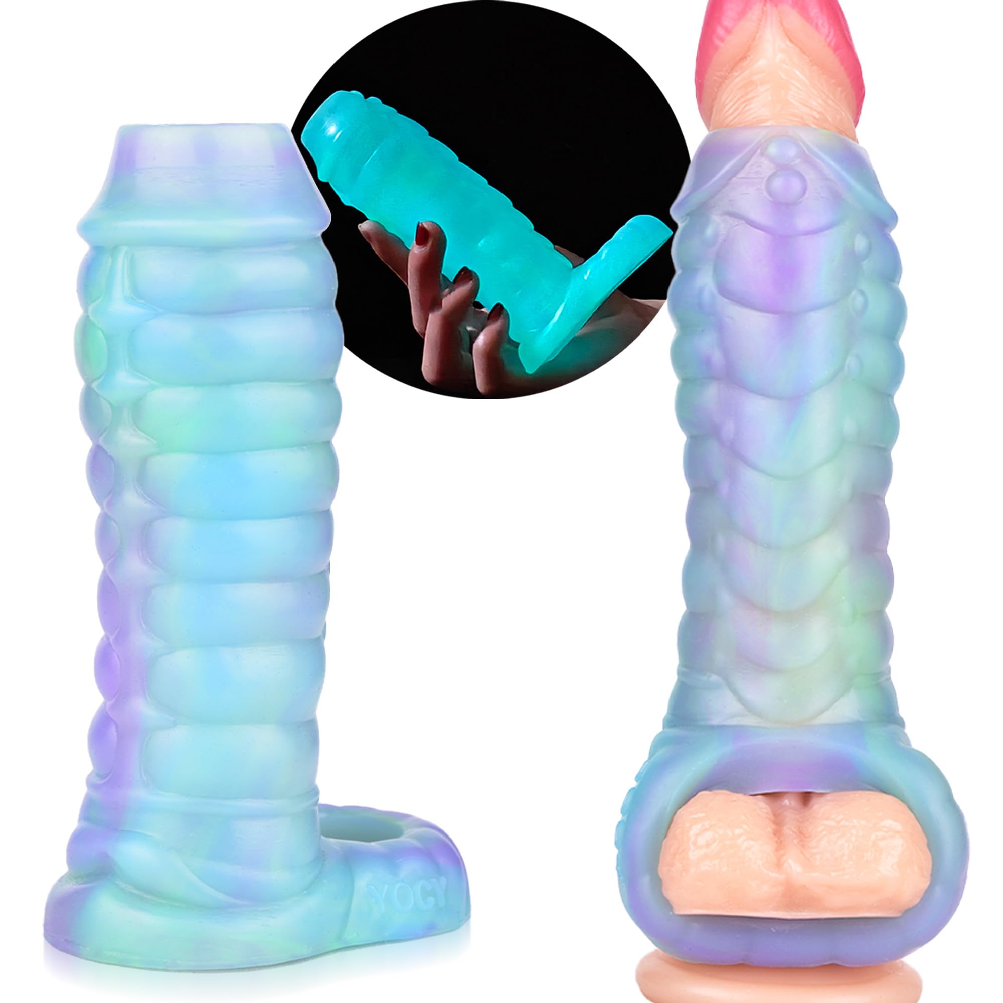 Luminous Silicone Penis Sleeve Extender with Cock Ring - Reusable Male Enhancement Toy for Couples & Solo Play - Girth Booster for Intimate Moments & Spicy Nights