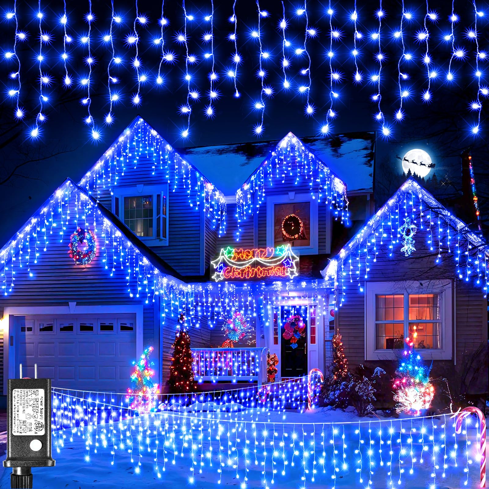 400 LED Icicle Christmas Lights Outdoor - 33FT Waterproof Plug-in String Lights with 8 Modes, Blue Twinkle Lights for Home Roof, Window, Garden, Yard, Wedding & Party Decorations - Perfect for Holiday, Christmas Tree, Patio and Outdoor Decor