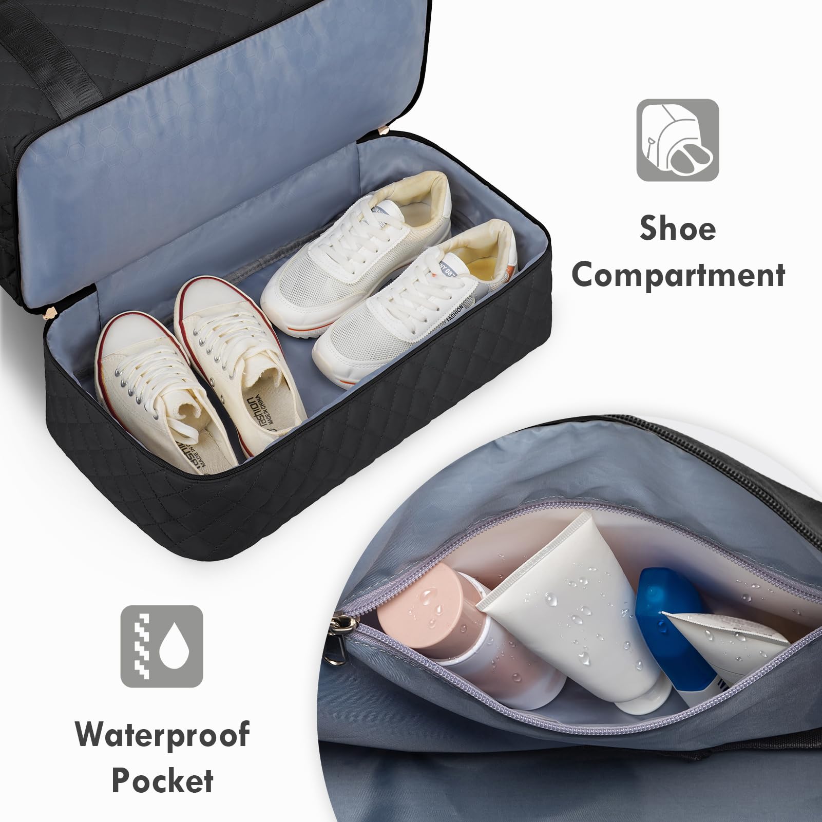 WOOMADA Women's Weekender Bag - Large Carry-On Travel Duffel with Shoe Compartment & Toiletry Bag (Black) | Perfect for Weekend Getaways, Business Trips & Gym Use