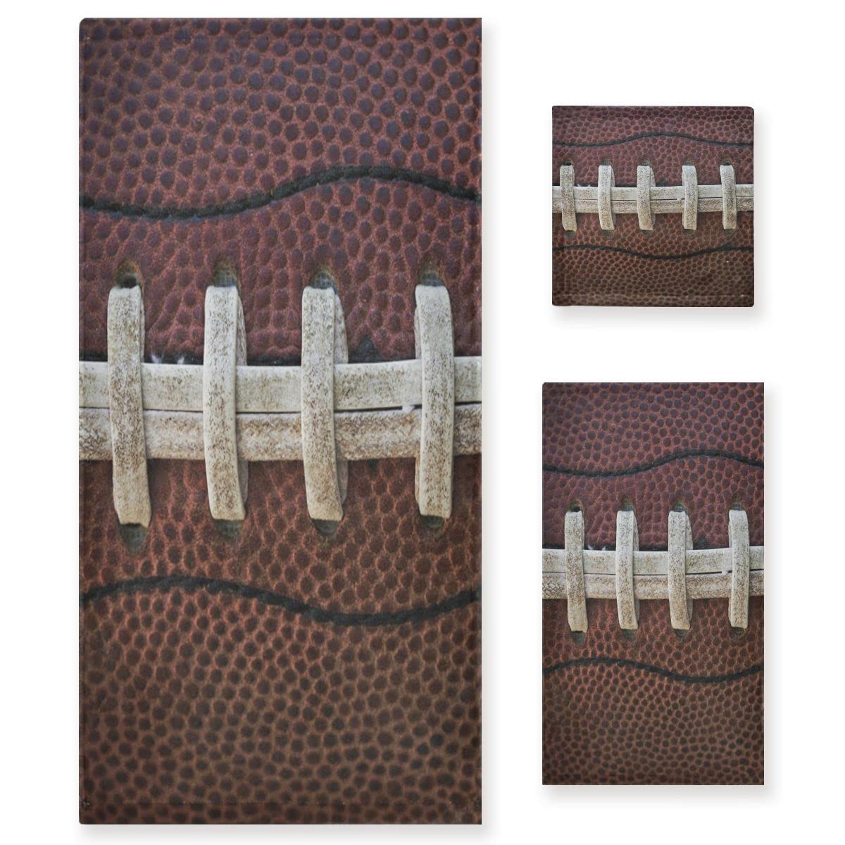 Senya Soft Bath Towel Set of 3 - 1 Bath Towel, 1 Hand Towel, 1 Washcloth with American Football Laces Design | Absorbent & Decorative for Bathroom, Kitchen, Beach, Gym & Spa | Perfect Gift for Sports Fans