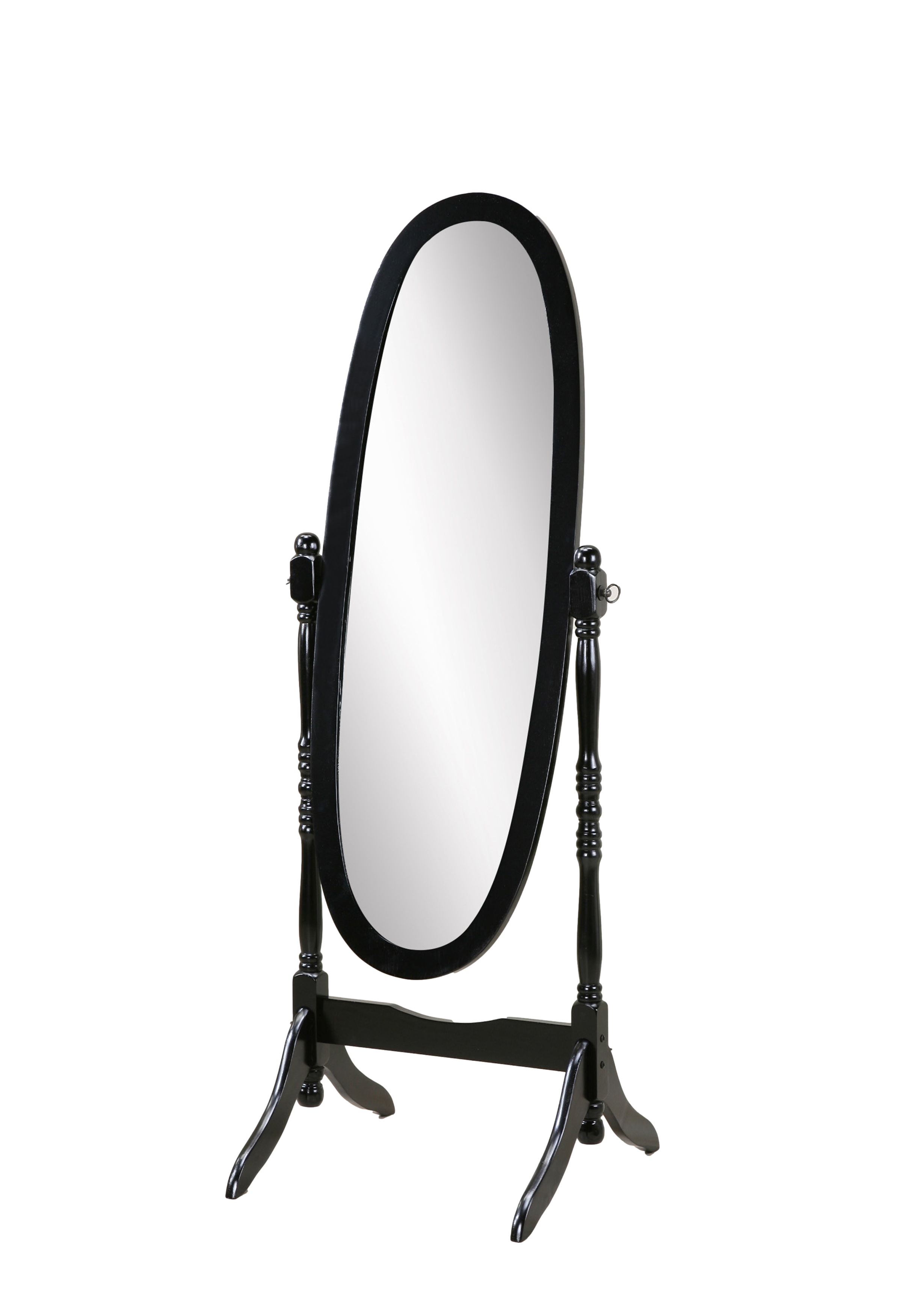 Roundhill Furniture Traditional Queen Anne Style Wood Floor Cheval Mirror, Black - Full-Length Standing Mirror for Bedroom, Living Room & Dressing Area