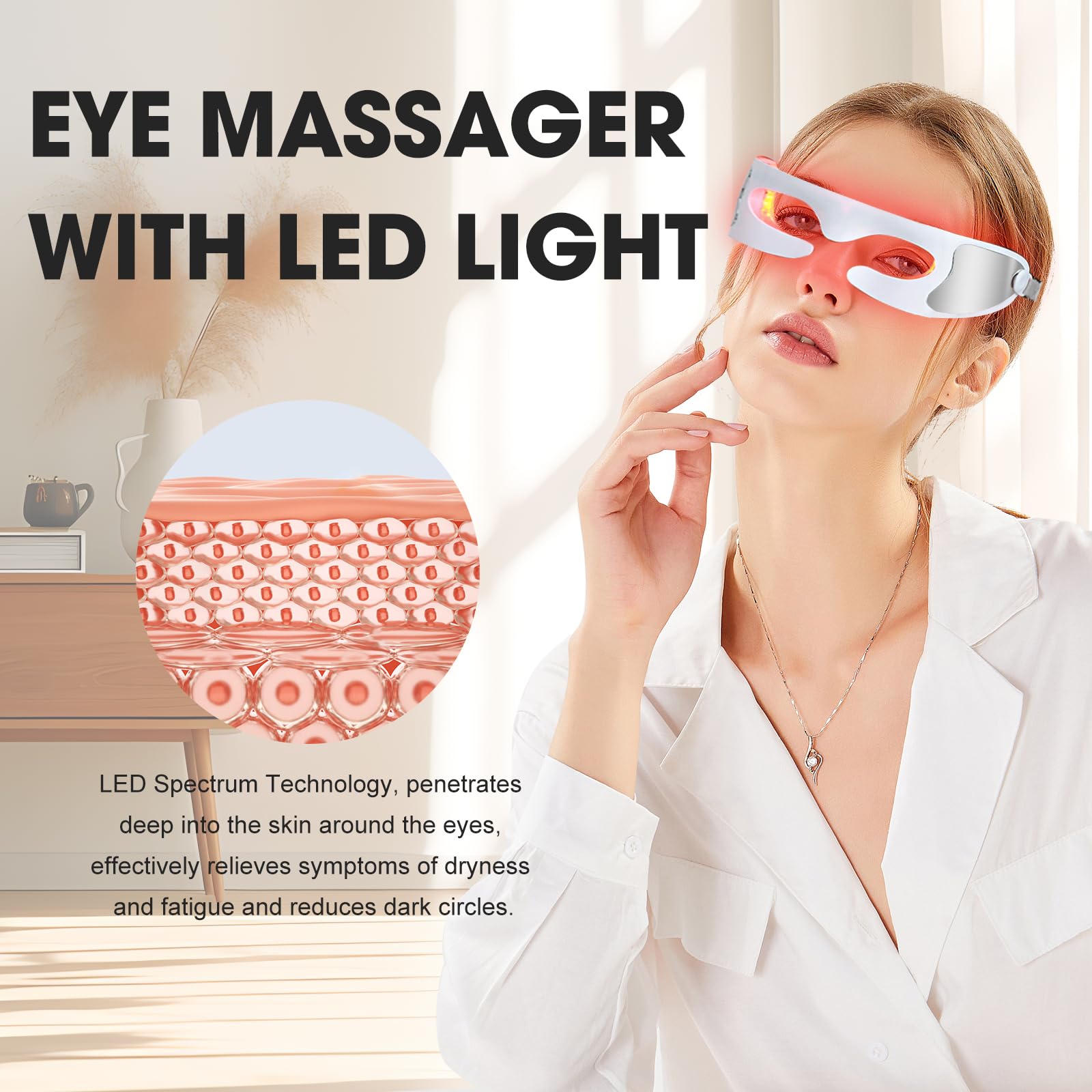 LED Red Light Therapy Eye Mask - 3 Modes with Multi-Frequency Vibration & 5-Level Dual Light Adjustment | Anti-Aging, Skin Rejuvenation & Wrinkle Reduction | Perfect for Home Spa, Relaxation & Beauty Routine