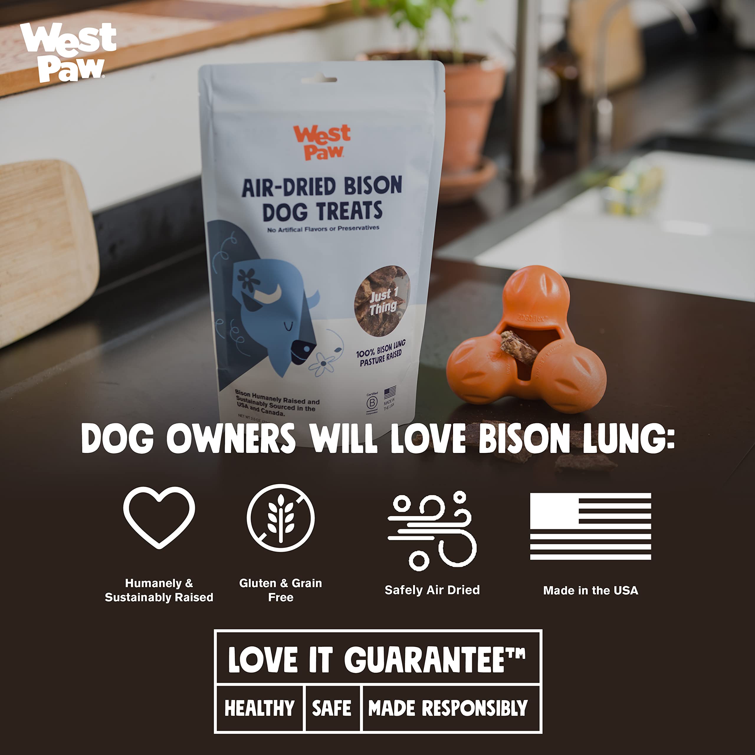 Premium Air-Dried Bison Lung Dog Treats with Zogoflex Tux Interactive Treat Dispenser Toy Bundle – All-Natural, High-Protein Dog Chews & Puzzle Feeder for Mental Stimulation – Perfect for Training, Enrichment & Dental Health – Holds Kibble & Treats for Medium to Large Dogs