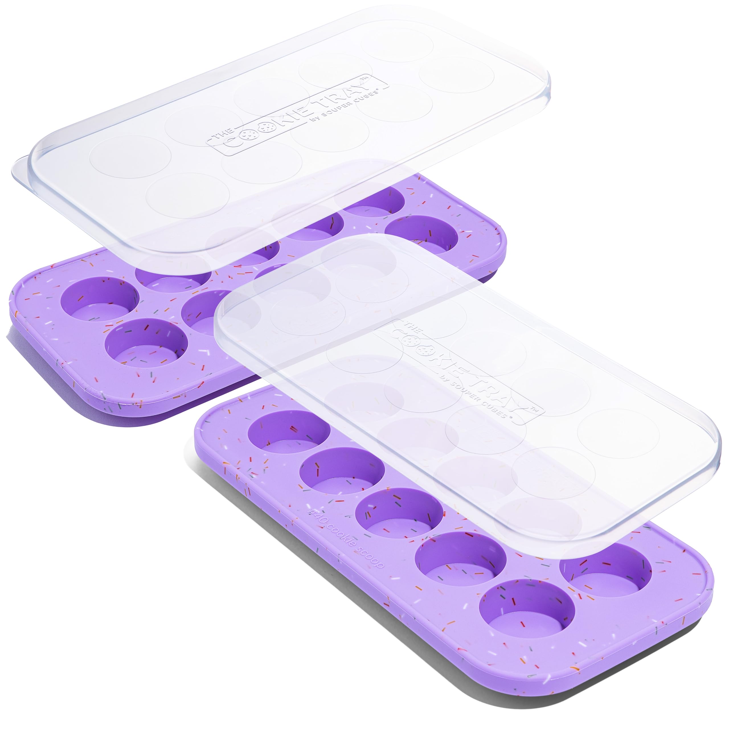 Souper Cubes Silicone Cookie Dough Freezer Tray - 2-Pack Lavender With Sprinkles - Perfect for Freezing Cookies, Mini Chocolates, Egg Bites & Peanut Butter Cups - Ideal for Meal Prep, Baking & Snack Storage