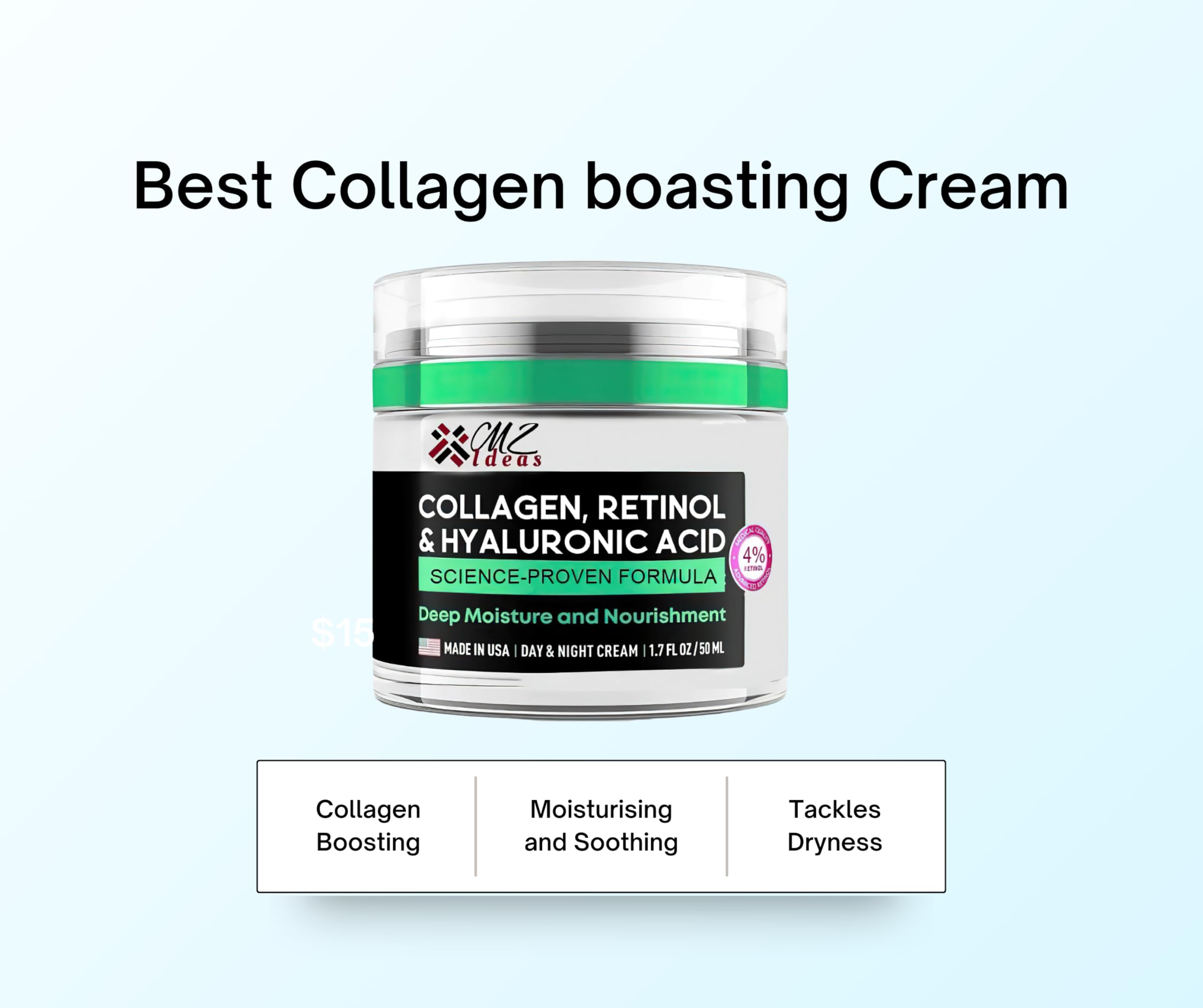 **Collagen Retinol & Hyaluronic Acid Face Cream – Anti-Aging Wrinkle Repair Moisturizer for Face, Neck & Décolleté – Deep Hydration & Firming – Made in USA – 1.7 fl oz – Perfect for Night Skincare & Daily Anti-Aging Routine**