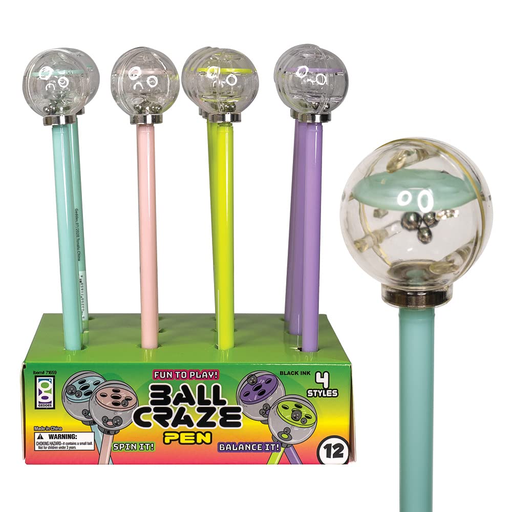 Raymond Geddes Ball Craze Maze Pens - Pack of 12 Fun Stress Relief & Fidget Toys for Office, School, and Home Use