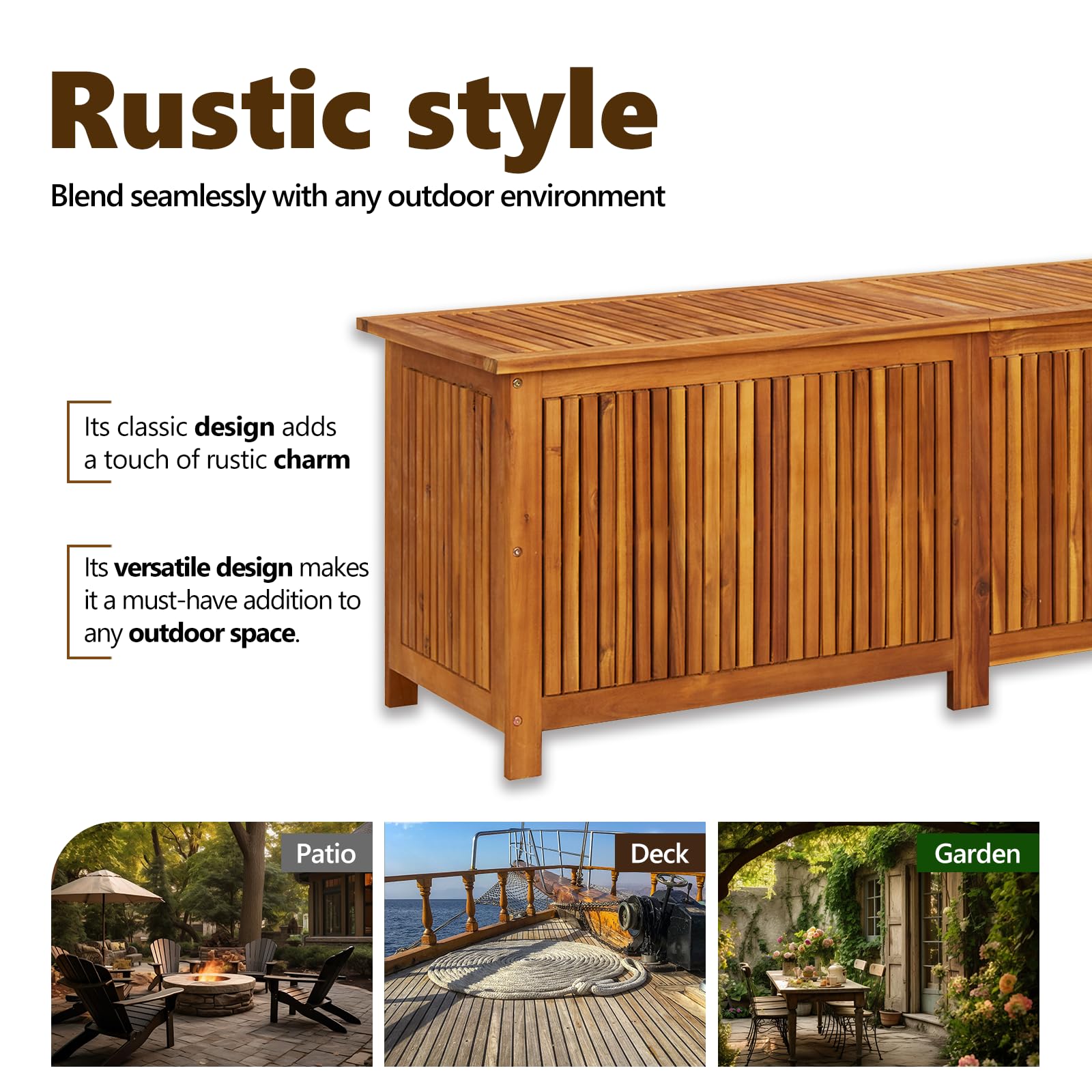 vidaXL Outdoor Storage Box - 59.1''x19.7''x22.8'' Deck Box with Gas-Lift Lid & Waterproof Zippered Bag - Solid Acacia Wood Patio Furniture - Perfect for Garden, Poolside & Backyard Storage