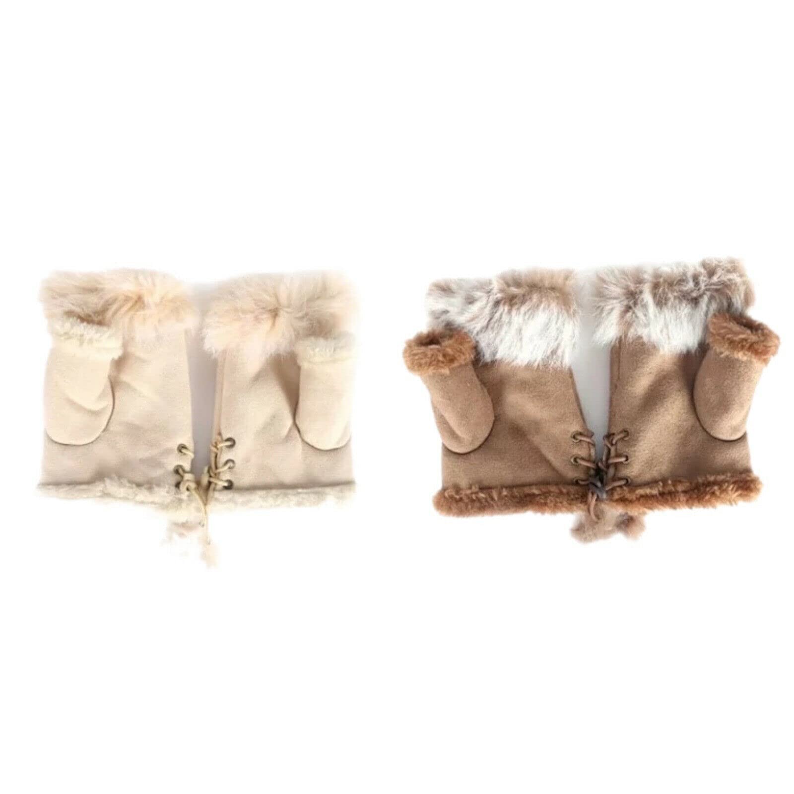 Women's Winter Gloves - Soft Thick Warm Fingerless Mittens with Fur & Suede Leather - Perfect for Cold Weather, Outdoor Activities, and Fashion Accessories