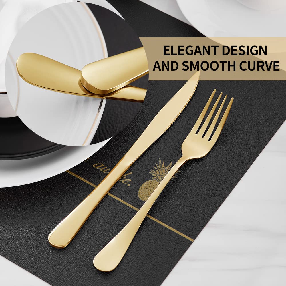 12-Piece Gold Steak Knives Set - Premium Stainless Steel Serrated Steak & Butter Knives - Dishwasher Safe - Perfect for Dinner Parties, BBQ, and Fine Dining Experience