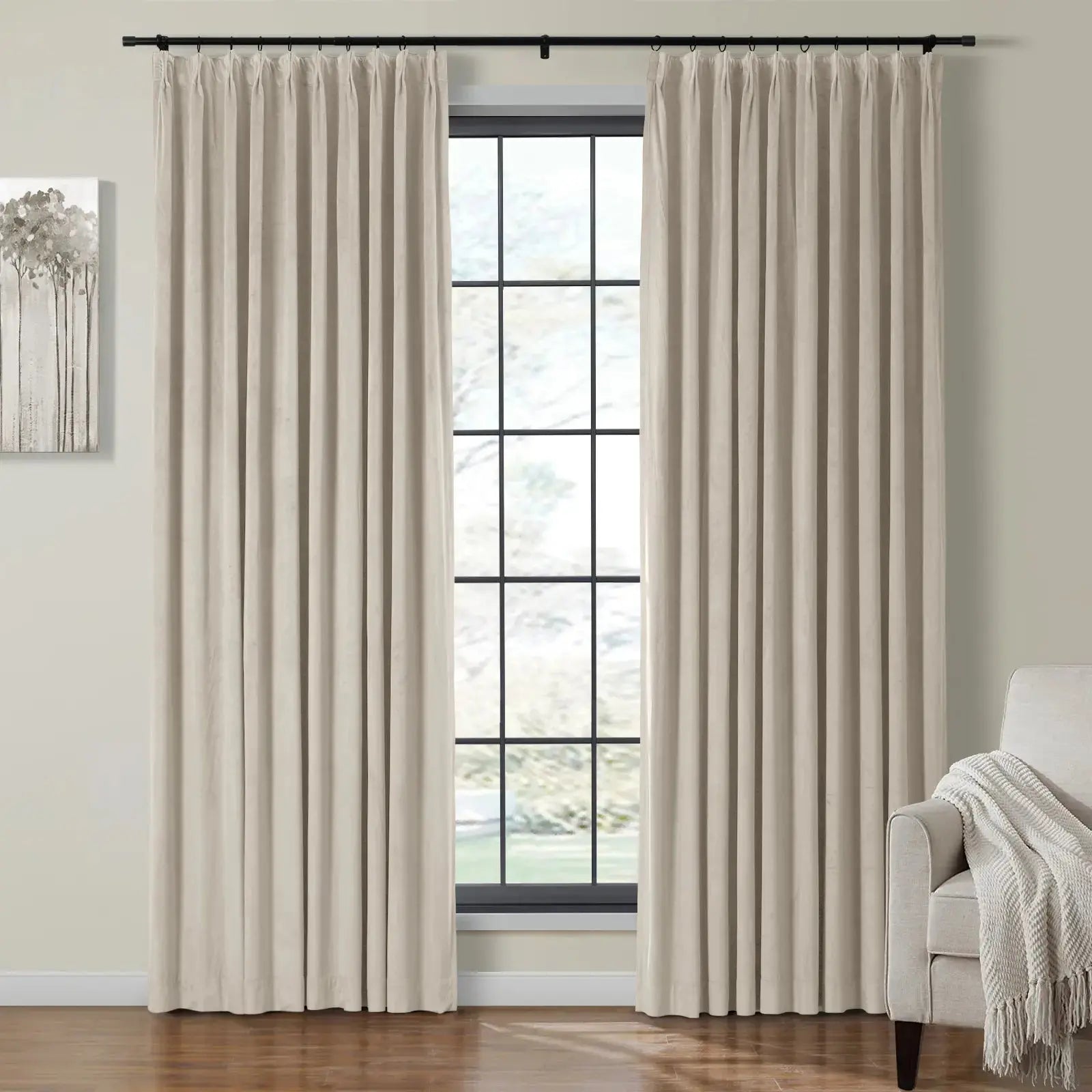 Birkin Velvet Pinch Pleat Blackout Curtains for Bedroom & Living Room - Luxurious Room Darkening Drapes for Home Decor