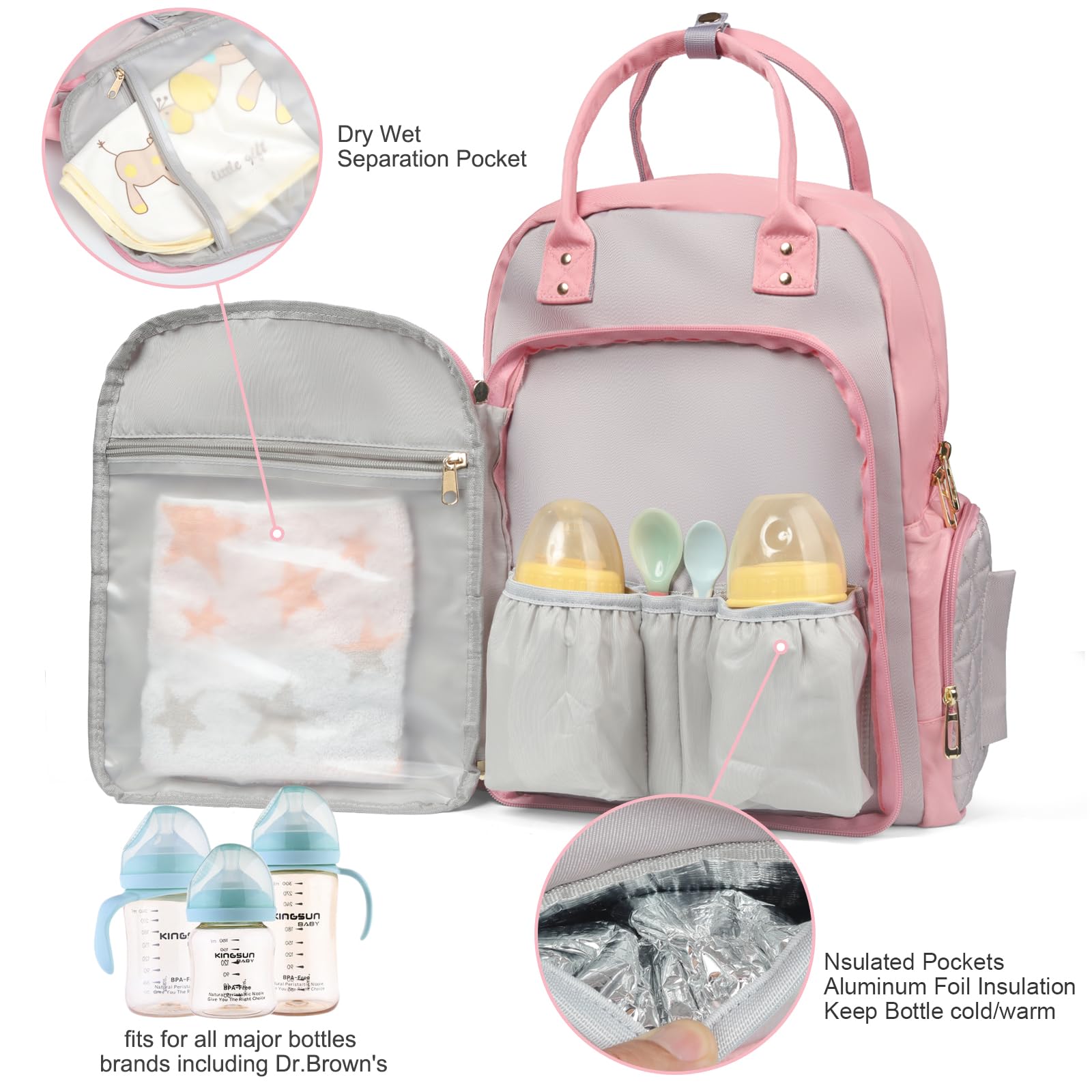 **Large Capacity Multifunctional Diaper Bag Backpack for Moms - Hospital, Travel & Baby Essentials Storage - Stylish Pink Backpack for On-the-Go Parents**    *(Use Cases: Perfect for hospital visits, family trips, daycare runs, and everyday baby care organization.)*