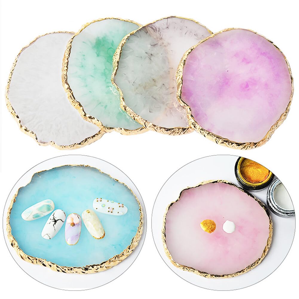 Resin Nail Art Palette with Gold Edge - Mixed Color Stone Palette for Nail Gel Painting & Makeup Display | Perfect for Salon, DIY Manicure & Professional Nail Artists