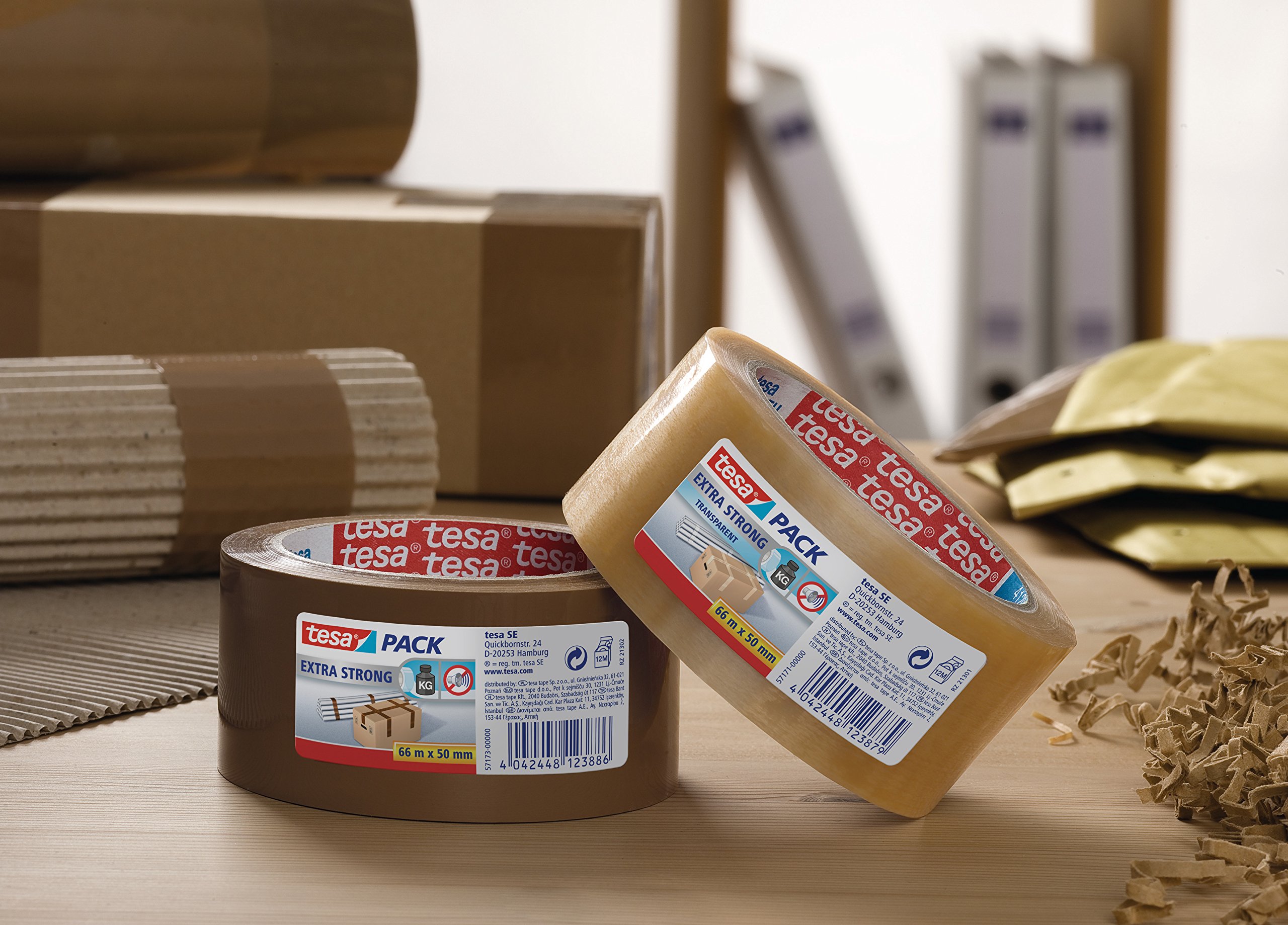 Tesa 57173 PVC Low Noise Brown Packaging Tape, 50mm x 66m (2.6