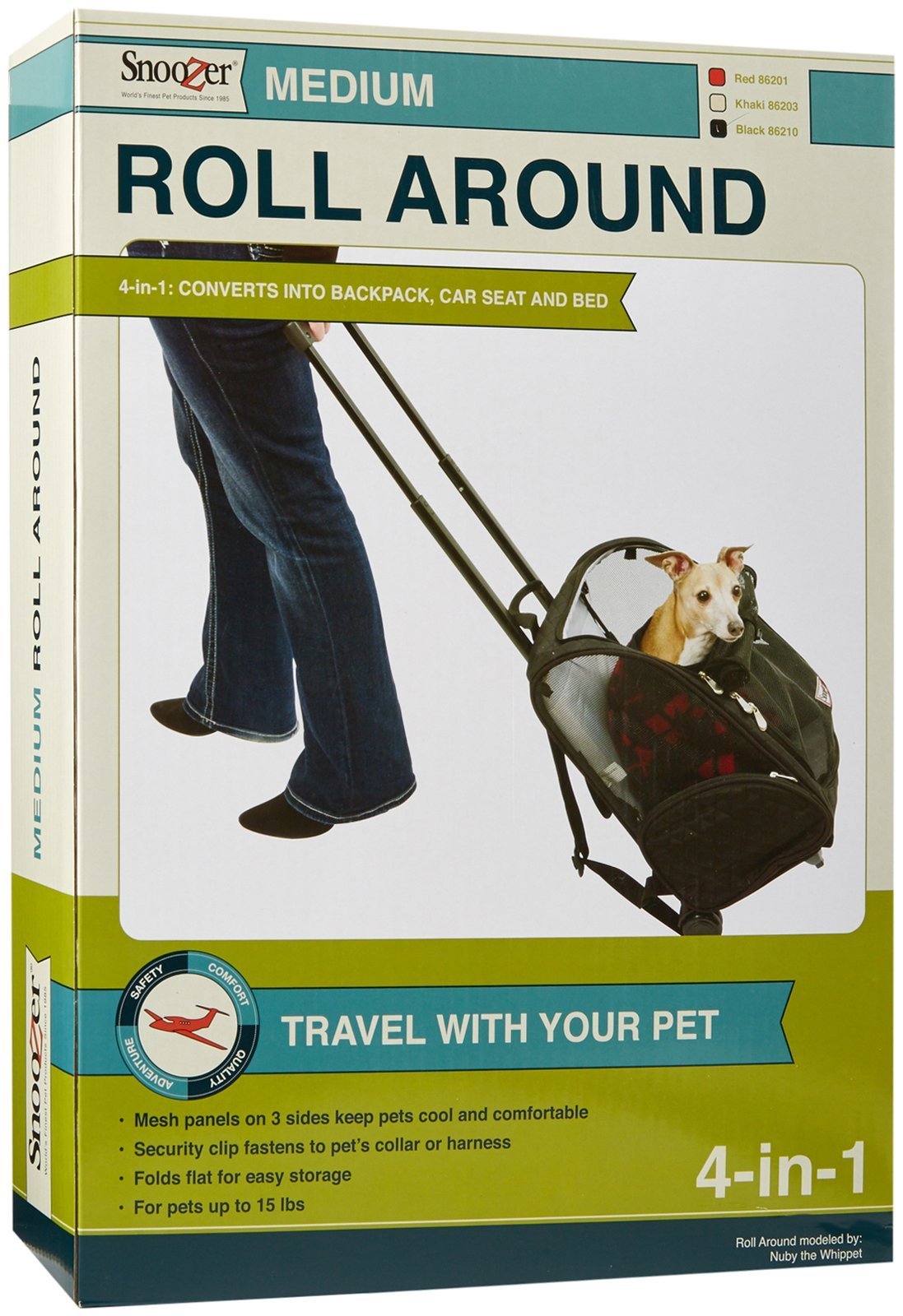 **Snoozer 4-in-1 Roll Around Travel Dog & Cat Carrier Backpack with Wheels - Convertible Pet Stroller, Travel Bag for Small Pets Up to 15 lbs (Black, Medium) - Perfect for Air Travel, Hiking & Daily Outings**
