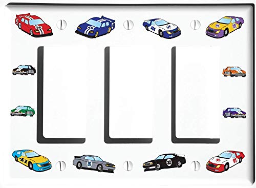 Race Car Themed Triple Rocker Light Switch Plate Covers - Durable Wall Plate for Bedroom, Game Room & Man Cave Decor - Perfect for Race Car Enthusiasts & Kids Room Decorating