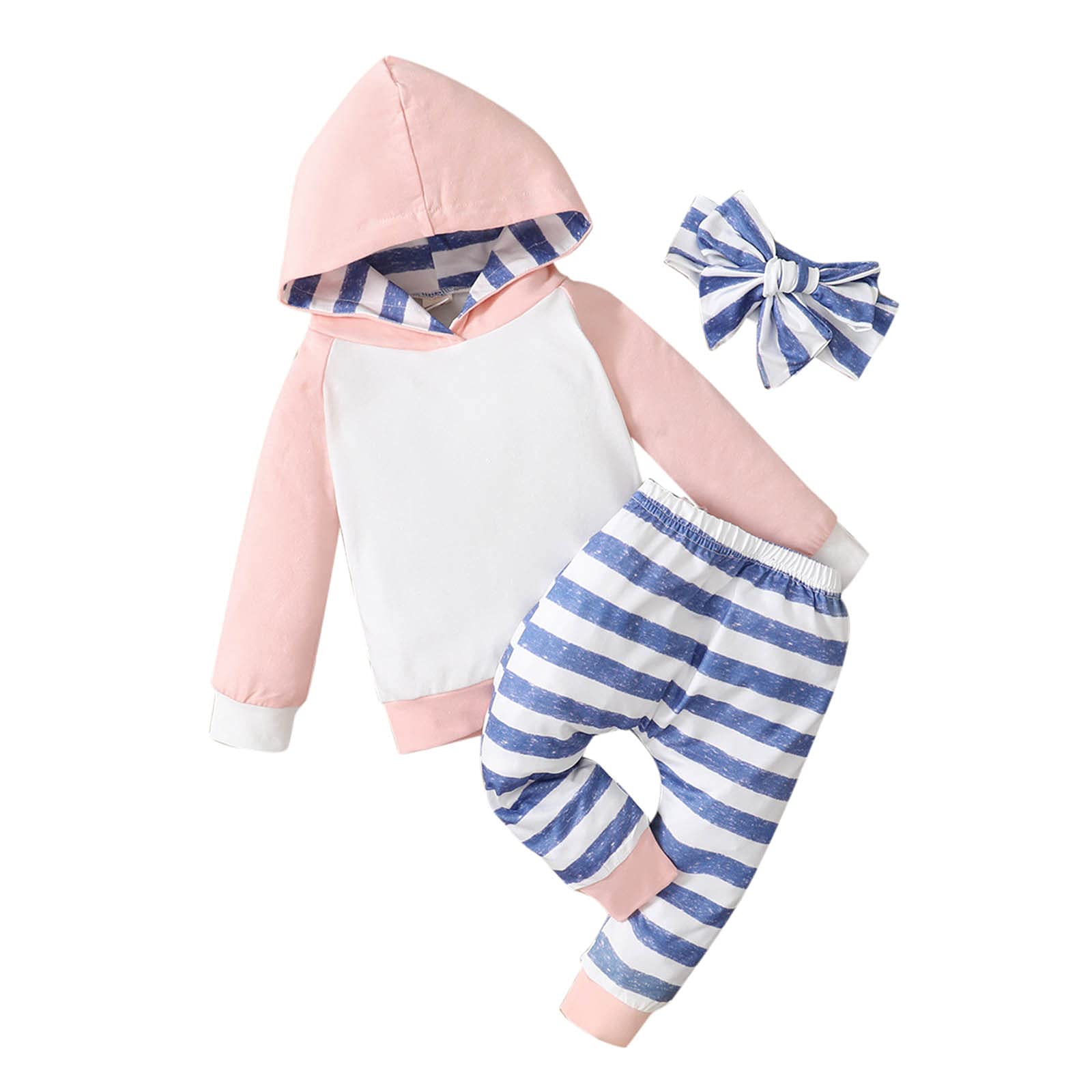 Baby Girls & Boys Outfits Set - 3Pcs Toddler Clothes with Hoodie, Sweatshirt & Striped Pants + Hairband | Cute Casual Wear for Playdates, Preschool & Family Photos