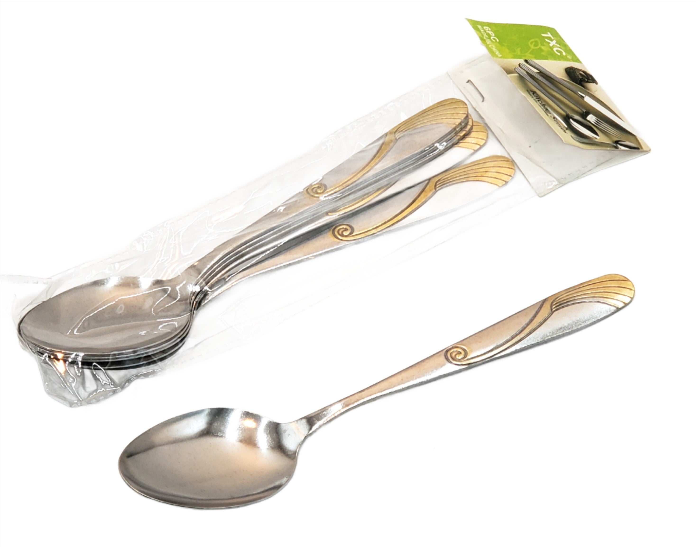 Premium 6-Piece Stainless Steel Dinner Spoon Set - Elegant Silver & Gold Finish - Perfect for Dining, Parties, and Gifts