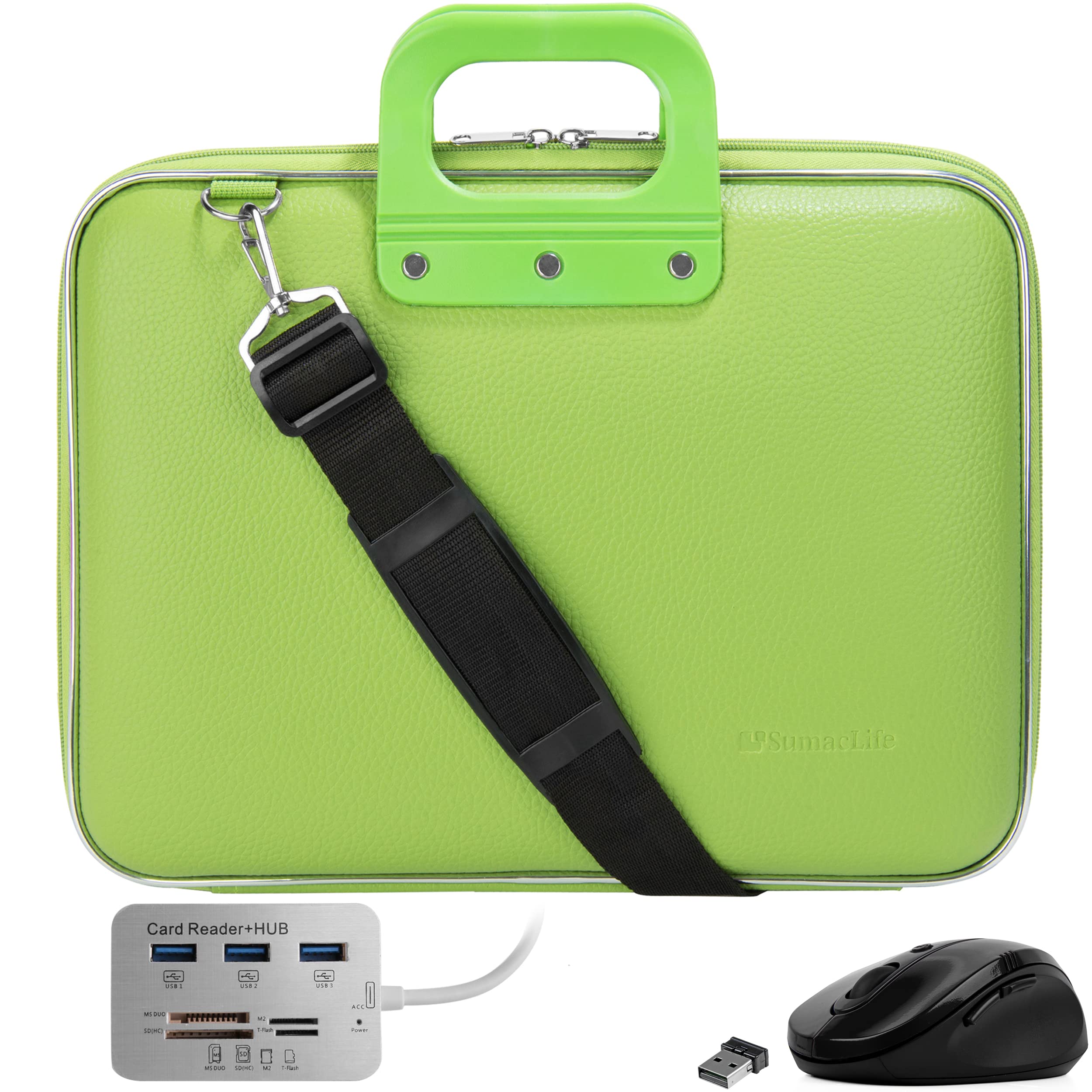 USB C Hub with Mouse - 6-in-1 Multi-Port Adapter & Wireless Mouse - Compatible with 16-inch MacBook Pro - Includes Laptop Briefcase Bag (Green) - Perfect for Office, Travel & Business Meetings