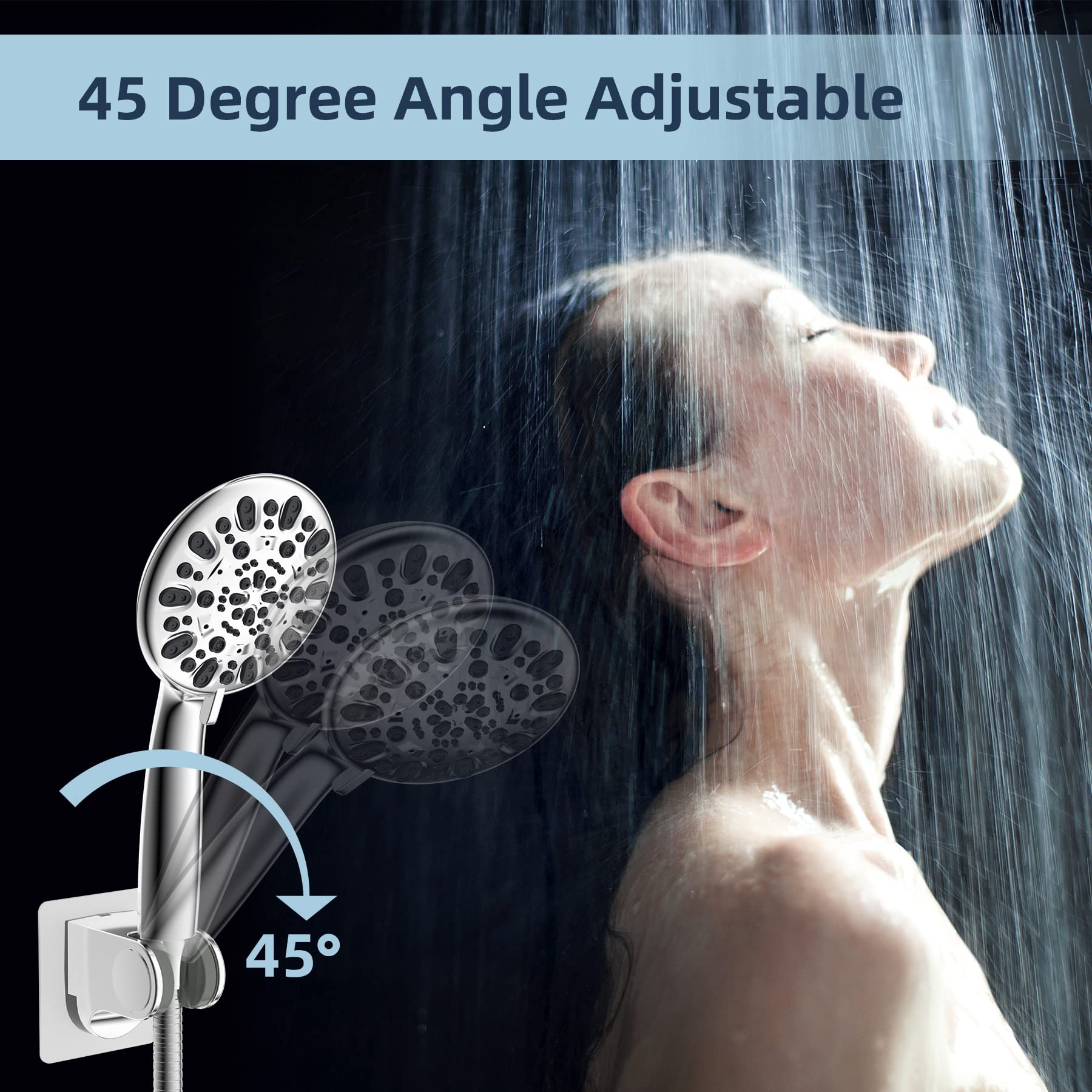 Hibbent Strong Adhesive Waterproof Handheld Shower Head Holder - No Drill Wall Mount Adjustable Shower Wand Bracket with Chrome Finish for Bathroom & RV Use