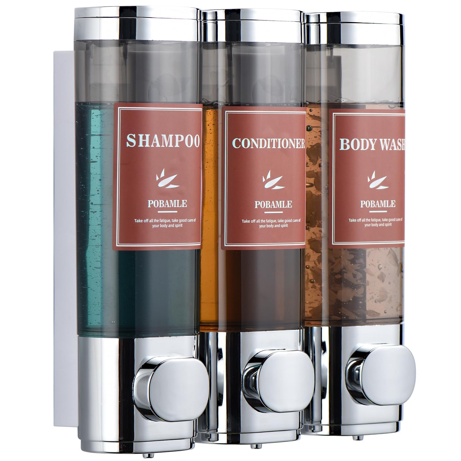 Wall Mounted No-Drill 3-Chamber Shampoo, Conditioner & Body Wash Dispenser - Chrome Shower Soap Dispenser Holder for Bathroom Organization | Perfect for Family Showers, Gym Locker Rooms & Spa-Style Bathrooms