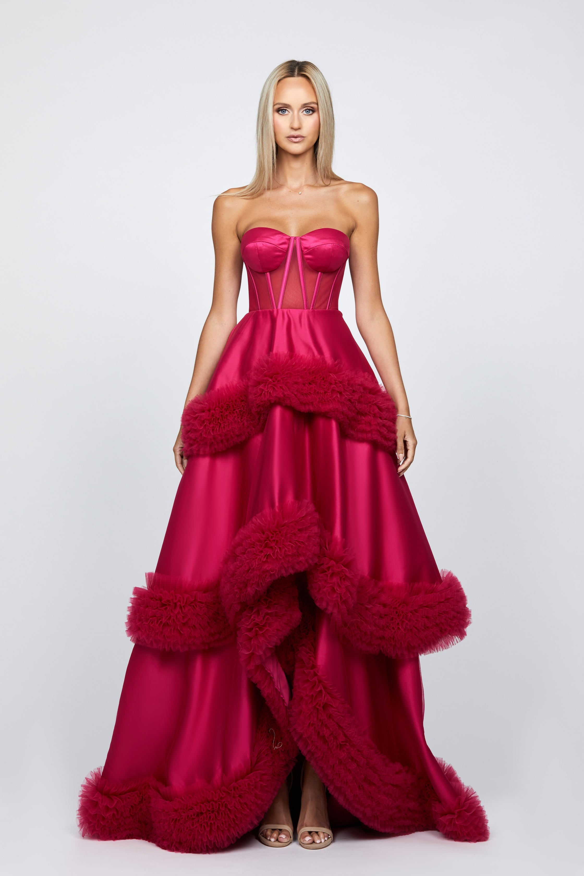 Elegant Strapless Tiered Ball Gown for Prom, Wedding & Evening Events - Mulligan Formal Dress for Special Occasions