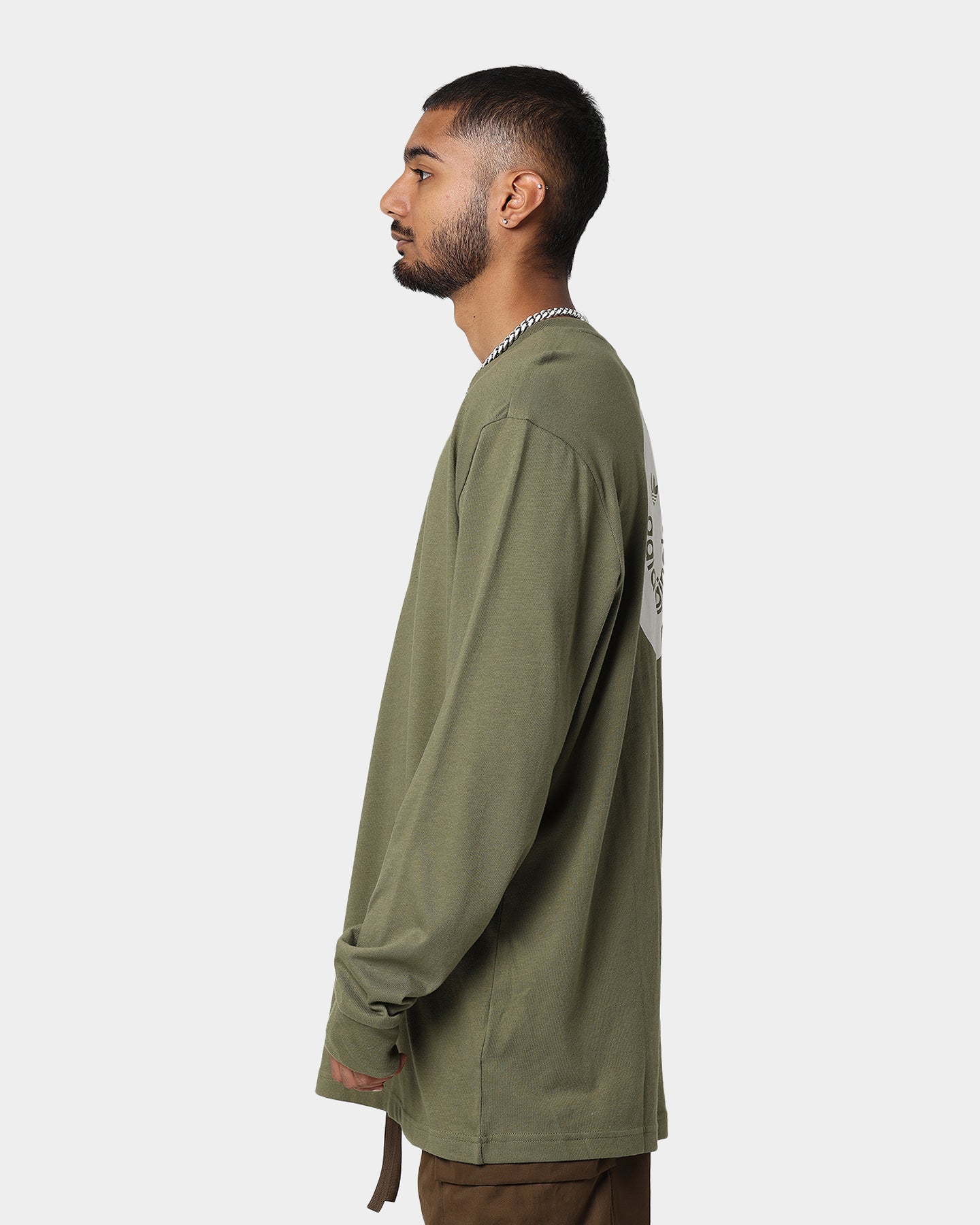 Adidas Long Sleeve Graphic T-Shirt for Men - Craft Khaki Color | Casual Streetwear & Athletic Comfort | Perfect for Gym, Running, and Everyday Wear