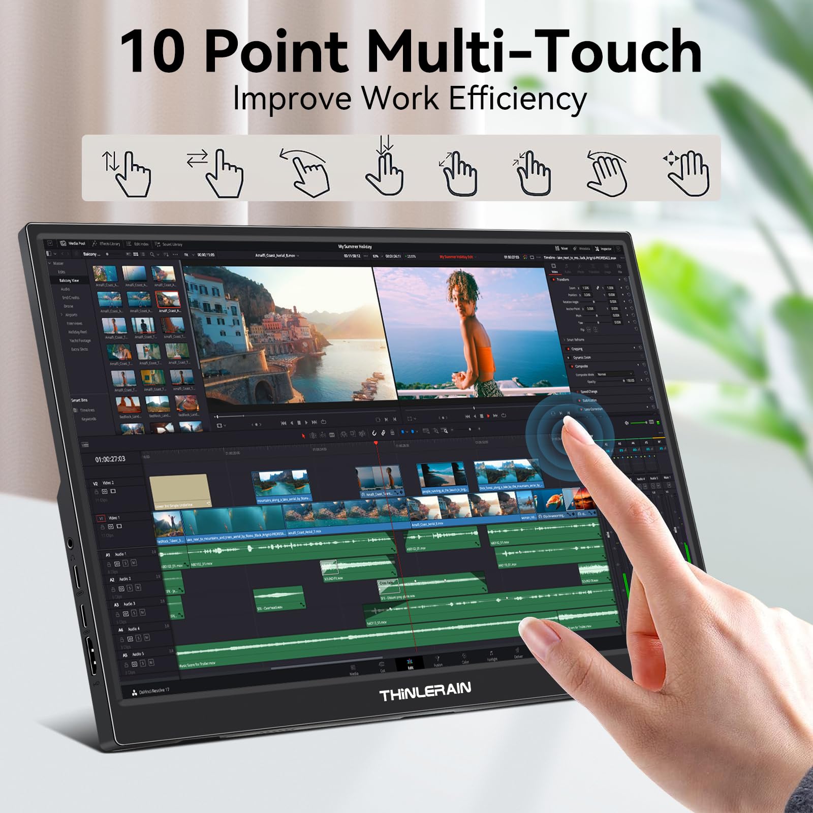 14 Inch 1920x1200 IPS Touchscreen Monitor - Portable USB-C Laptop Display with HDR, Dual Speakers & Built-in Stand | Perfect for Remote Work, Gaming & Travel