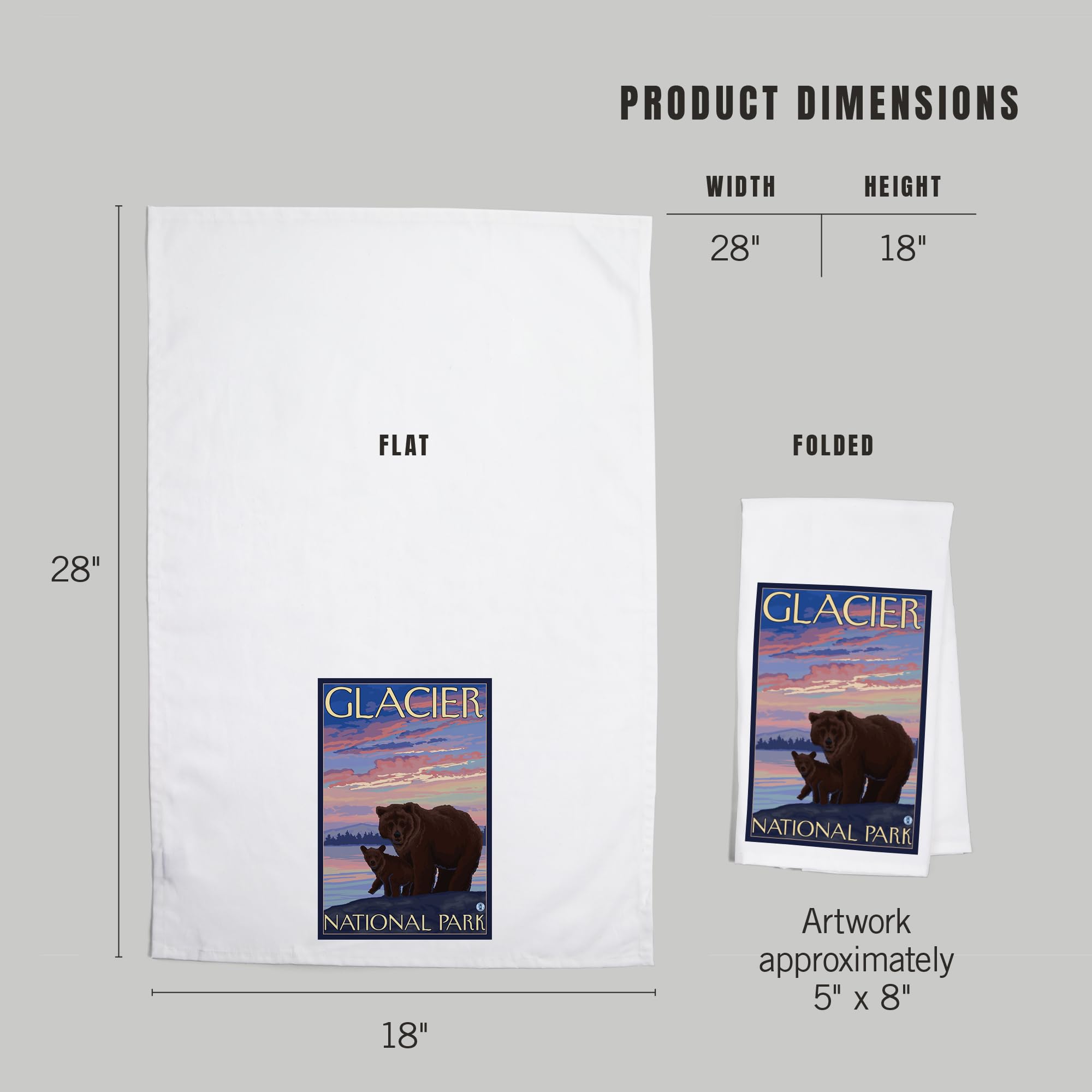 100% Cotton Bear and Cub Tea Towel - Glacier National Park Montana - Decorative Hand Towel for Kitchen, Home & Gifts - Perfect for Dish Drying, Decor, and Camping Trips