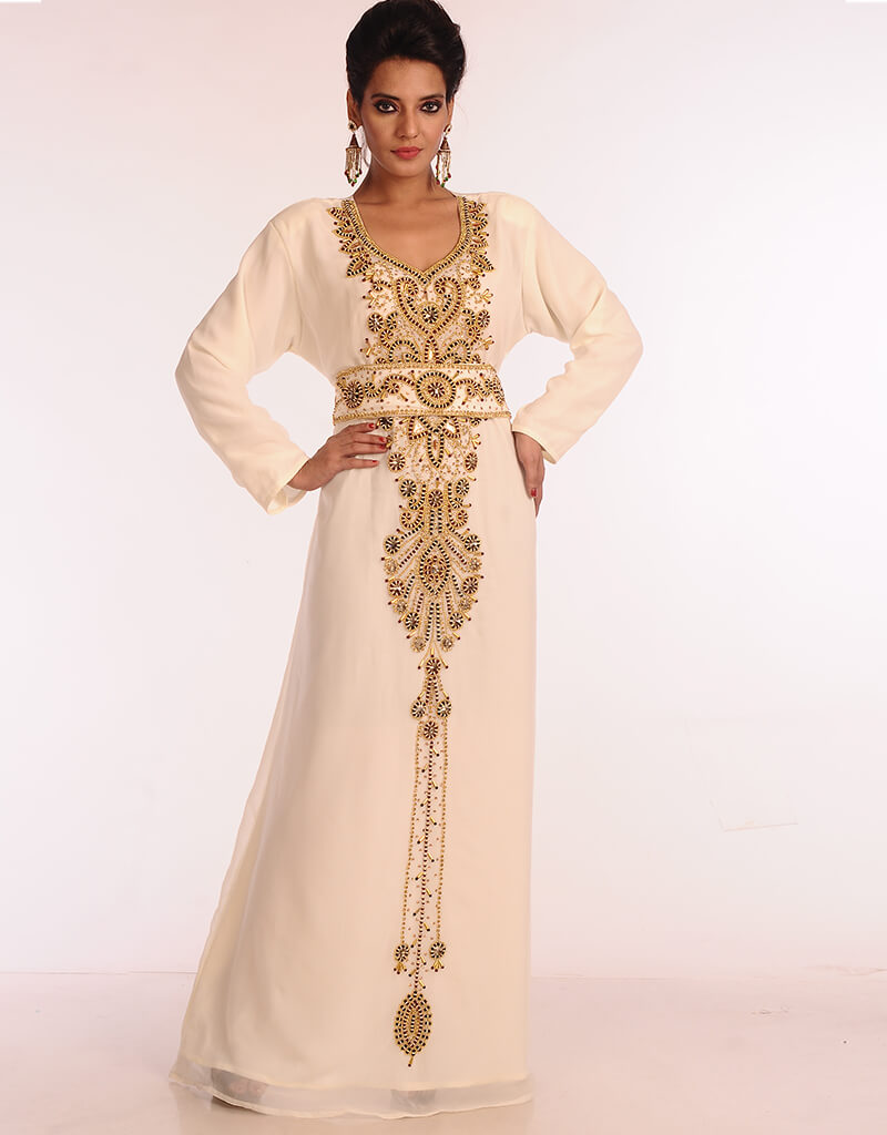 Elegant Arabic Firozi Georgette Kaftan with Hand Zari Embroidery - Perfect for Weddings, Parties & Special Occasions