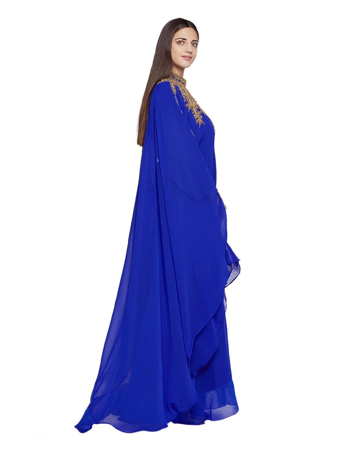 Elegant Women's Kaftan Farasha Long Maxi Dress with Long Sleeves - Boho Ethnic Bridal Evening Party Gown with Free Scarf | Perfect for Weddings, Beach Vacations & Special Occasions