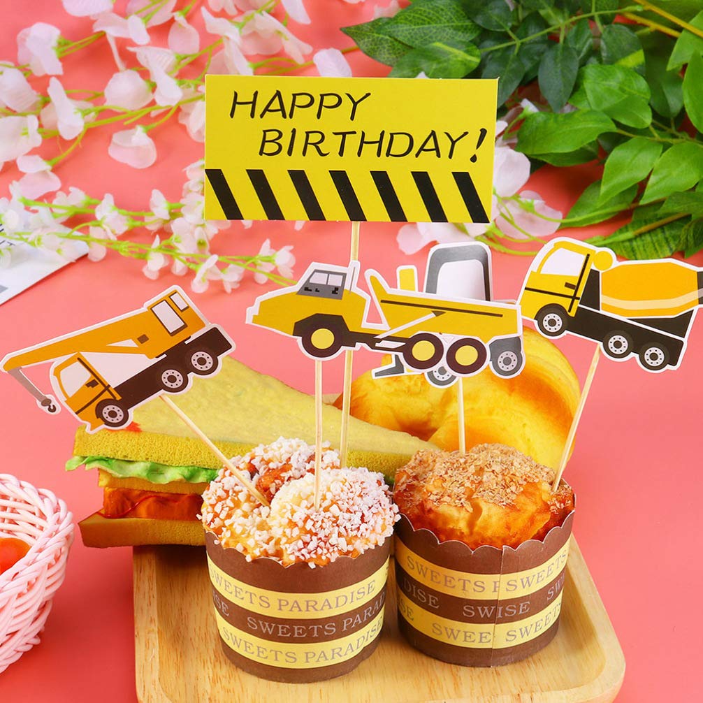 30PCS Mini Construction Vehicle Toys Set - Wooden Digger, Excavator, Tractor for Kids Birthday Cake Decorations, Party Favors & Engineering Play Scenes
