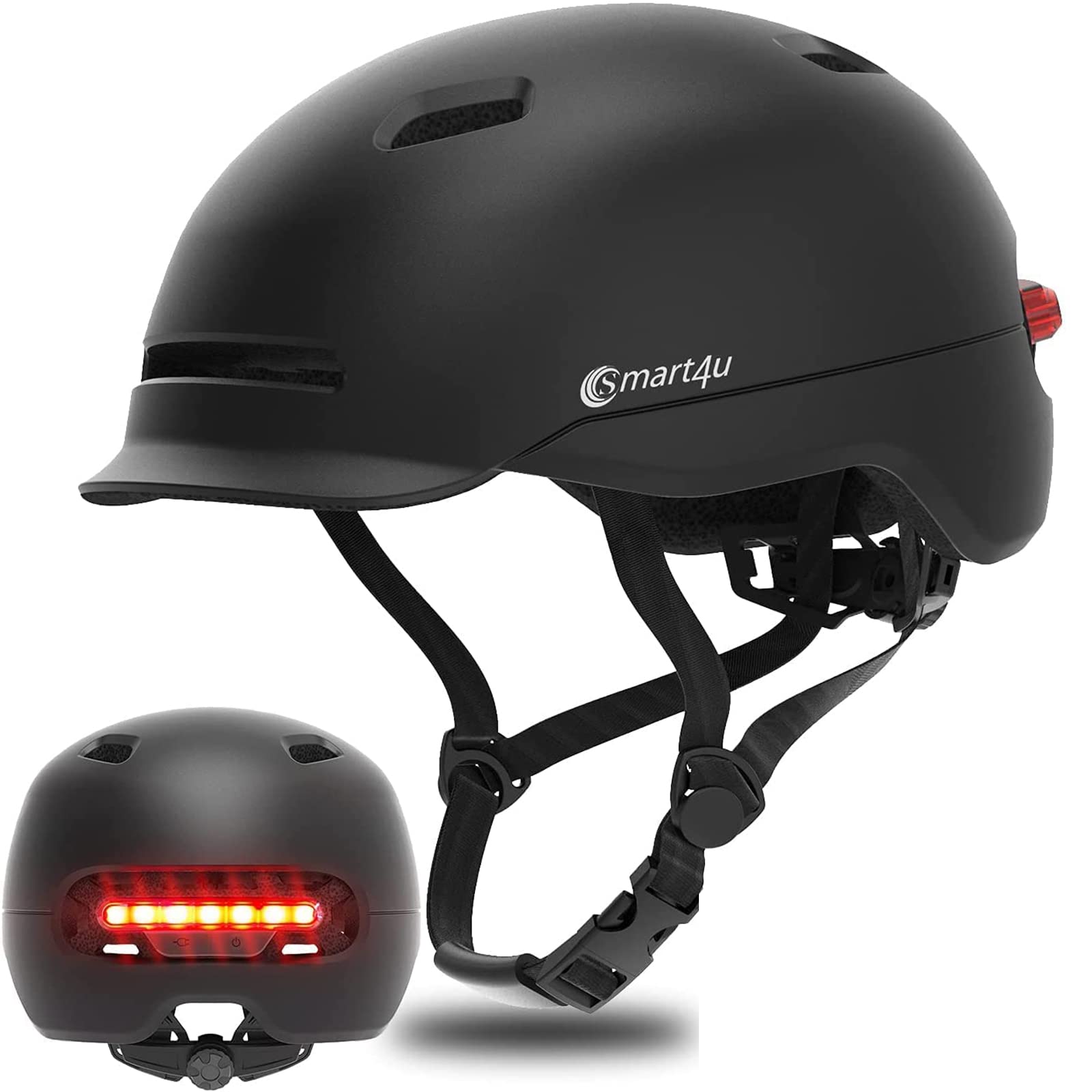 Smart4u SH50 Smart Bike Helmet with LED Lights - CPSC & CE Certified Lightweight Cycling Helmet for Adults (Men/Women) - Brake Warning & Rear Safety Light - Perfect for Urban Commuting, Road Biking & Night Riding