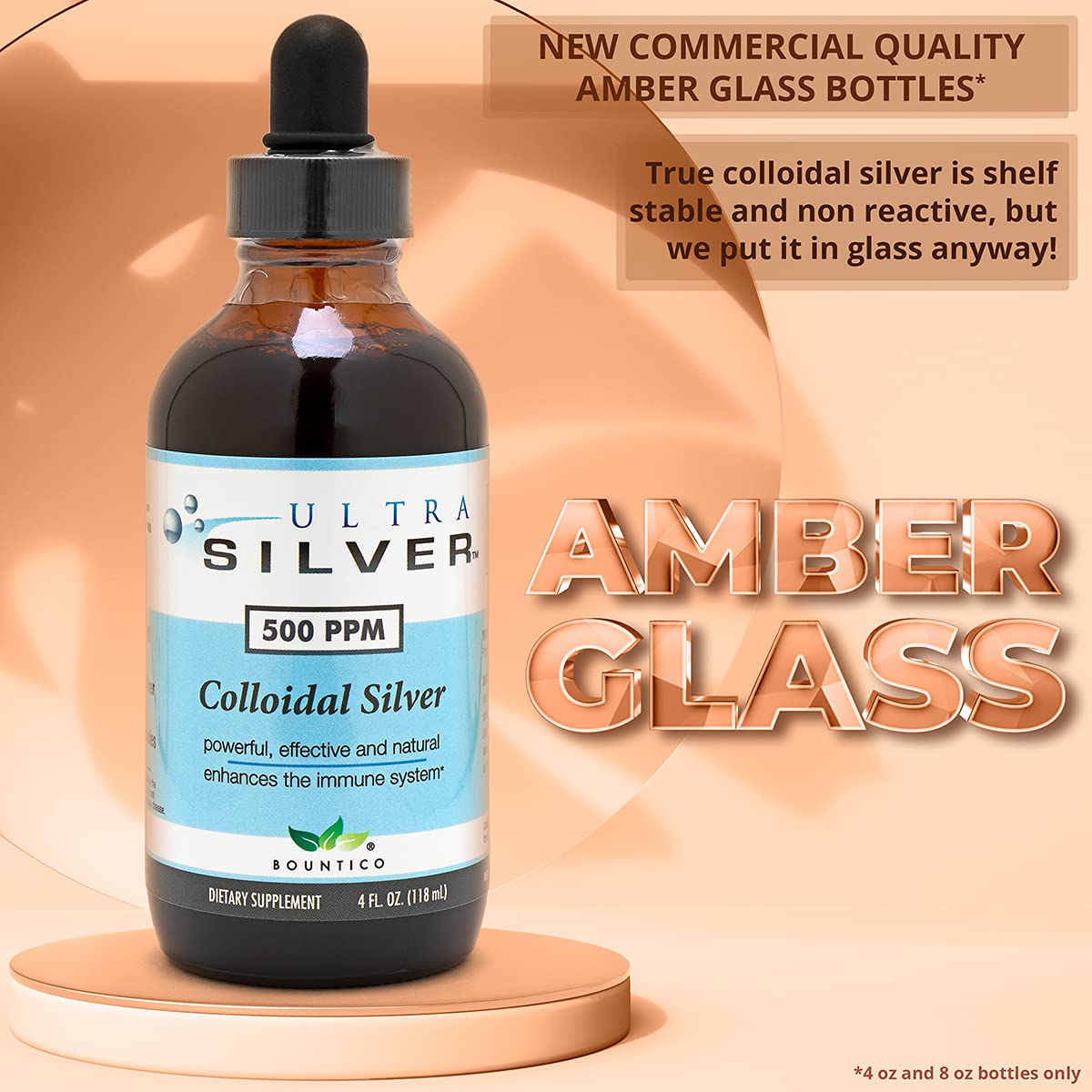 Ultra Silver® Colloidal Silver Supplement | 10,000 PPM, 8 Oz (236mL) in 2 Glass Bottles with Dropper | Immune Support Mineral Supplement | for Daily Wellness & First Aid Use