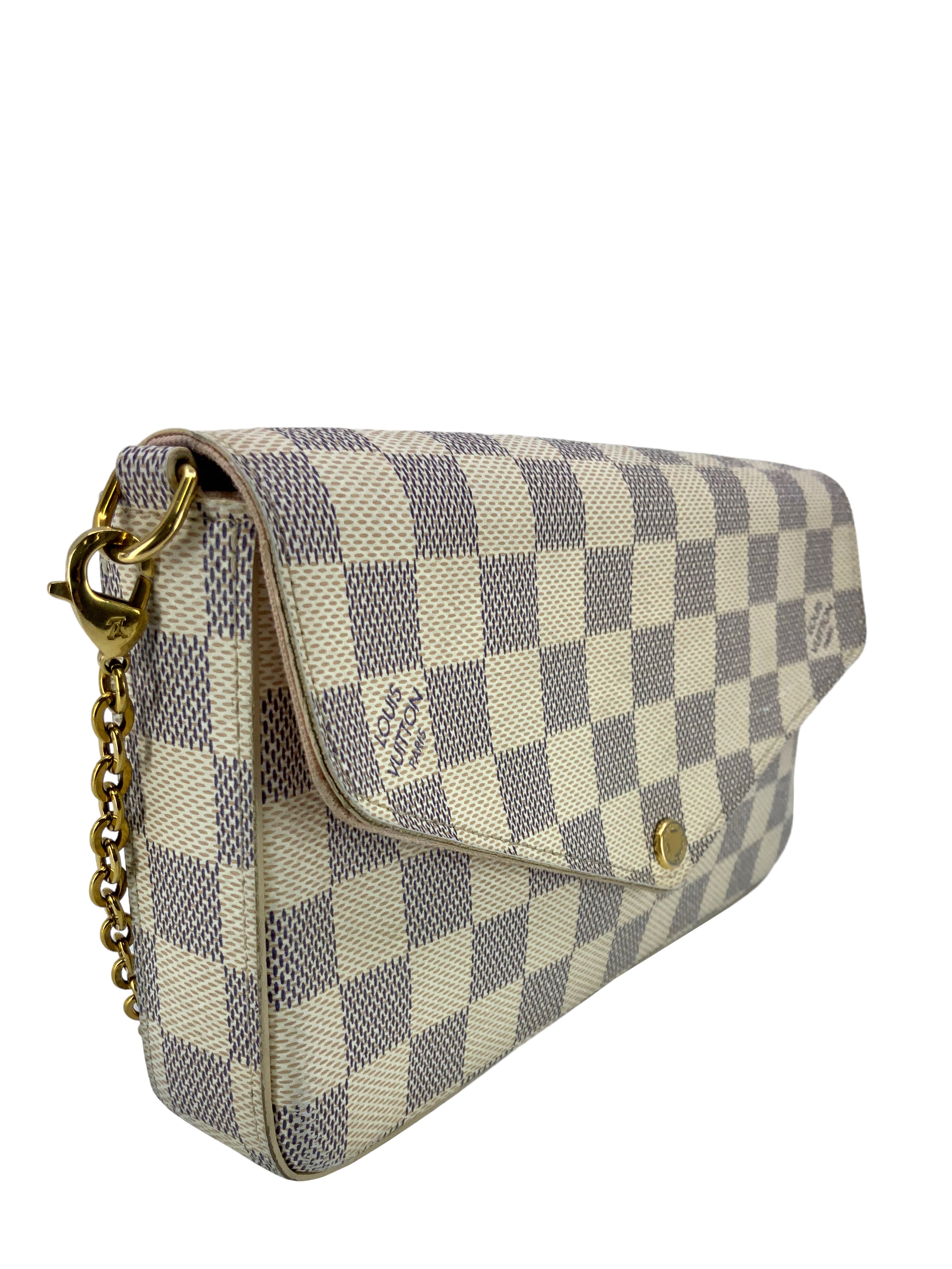 Authentic LOUIS VUITTON Damier Azur Pochette Felicie Chain Wallet Crossbody Bag - Luxury Designer Handbag for Women, Perfect for Evening Parties & Daily Use