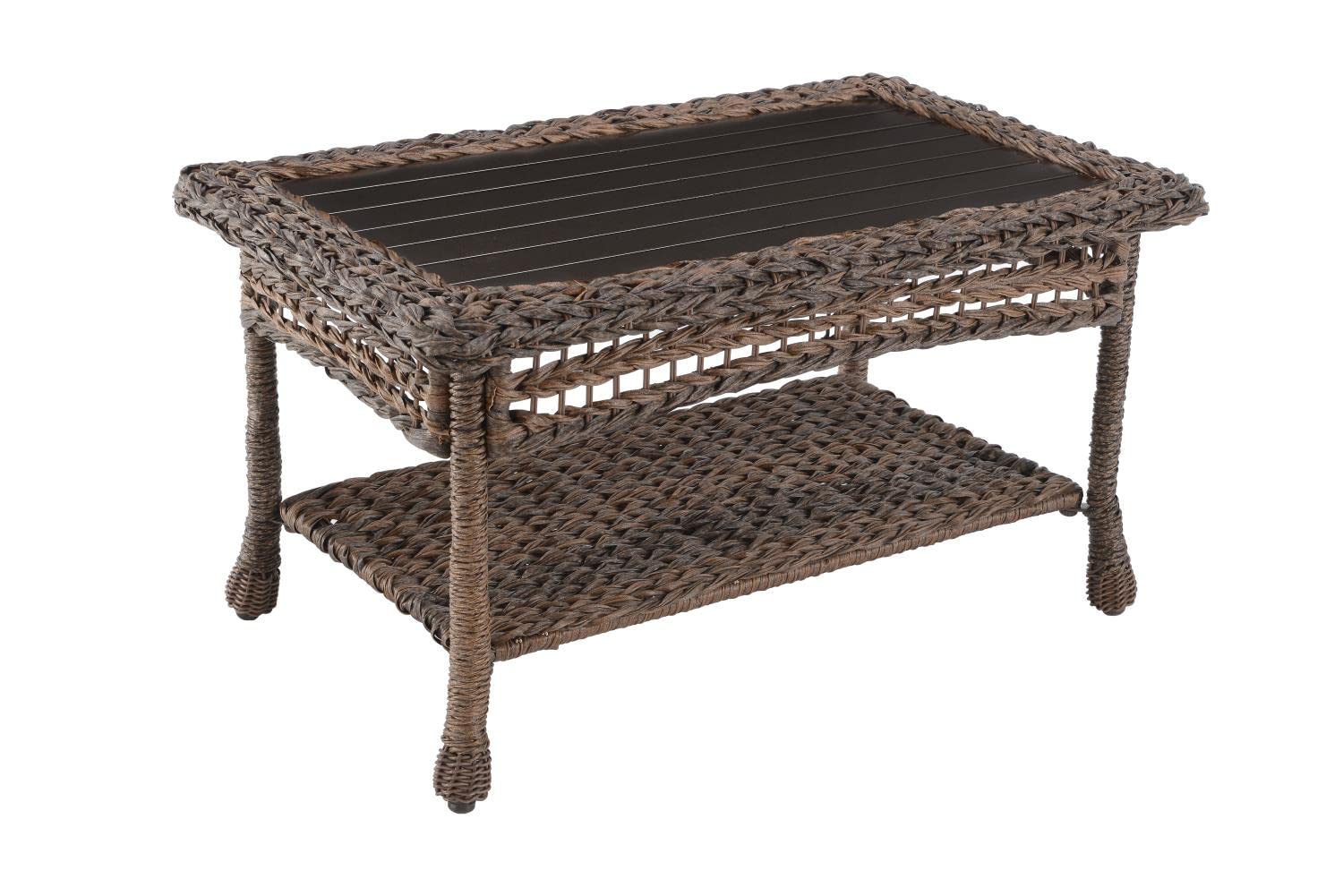 Modern Brown Faux Sea Grass Rattan Coffee Table - Waterproof & Durable Outdoor Patio Furniture for Garden, Poolside, and Backyard Decor
