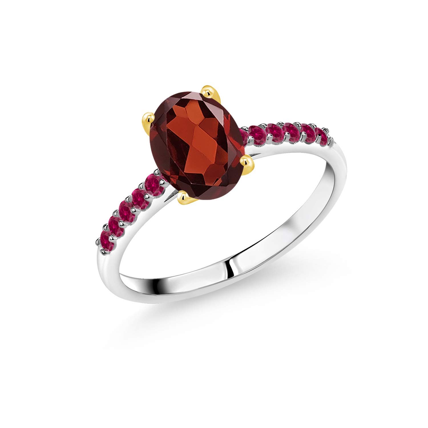 1.68 Ct Genuine Red Garnet & Created Ruby Ring in 925 Sterling Silver with 10K Yellow Gold Prongs - Elegant Jewelry for Women, Perfect for Valentine's Day, Anniversary & Special Occasions