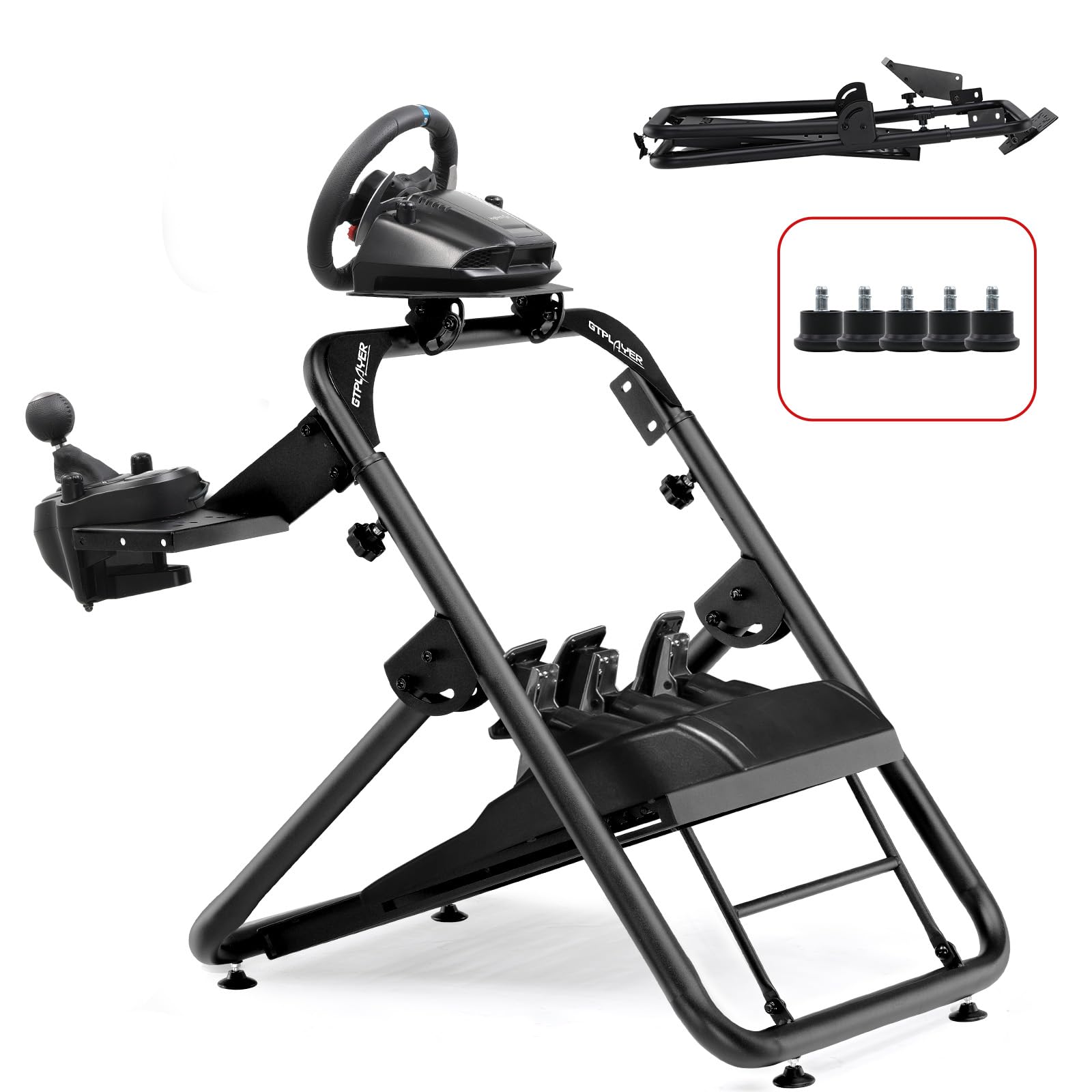 GTPLAYER Sim Racing Steering Wheel Stand - Compatible with Logitech G920 G923 G29 G25 G27 & Thrustmaster T300RS T300GT T500RS TGT TS - Foldable Design with Shifter Mount & Tilt Adjustment (Wheel & Pedals Not Included) - Perfect for Home Racing Simulator Setup & Gaming Enthusiasts