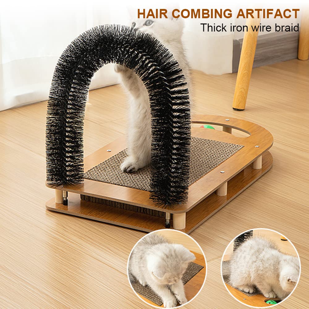 Eco-Friendly U-Shaped Cat Scratching Board with Cat Arch Self Groomer & Kitty Ball Toys - Durable Cardboard Scratcher for Indoor Cats, Stable Non-Slip Kitten Pad - Perfect for Playtime, Grooming & Protecting Furniture