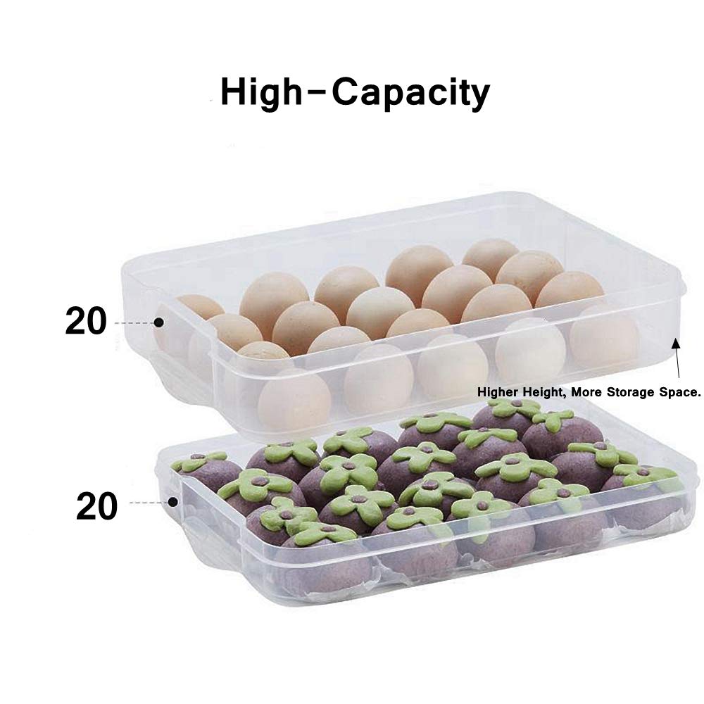 2-Layer Deviled Egg Tray with Lid - Large 40-Capacity Food Storage Container with Handle - Refrigerator Egg Holder for Parties, Picnics & Holiday Gatherings (Green)