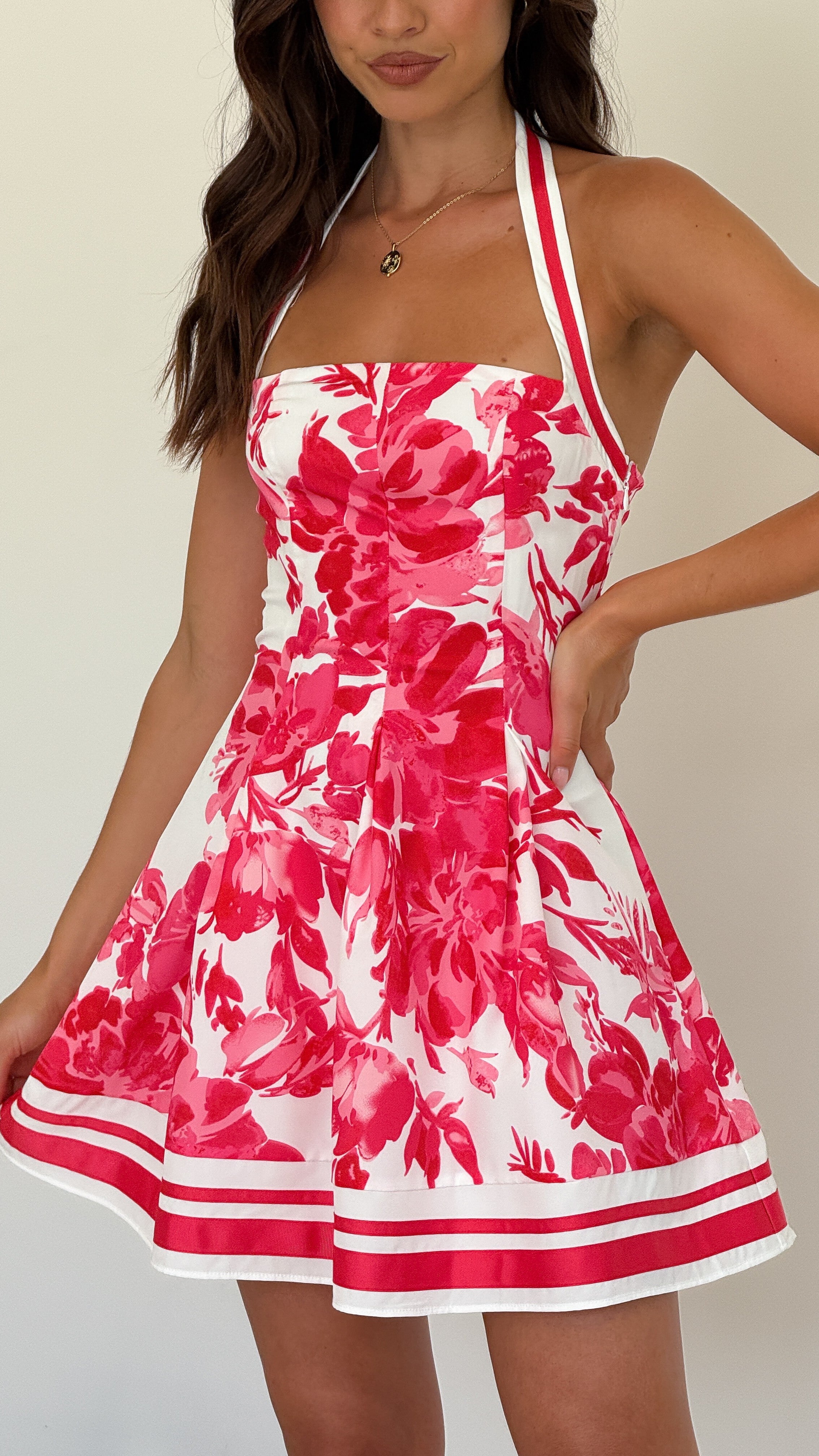 Lindsy Mini Dress - Pink Floral Summer Dress for Women | Perfect for Beach, Party & Date Night Outfits