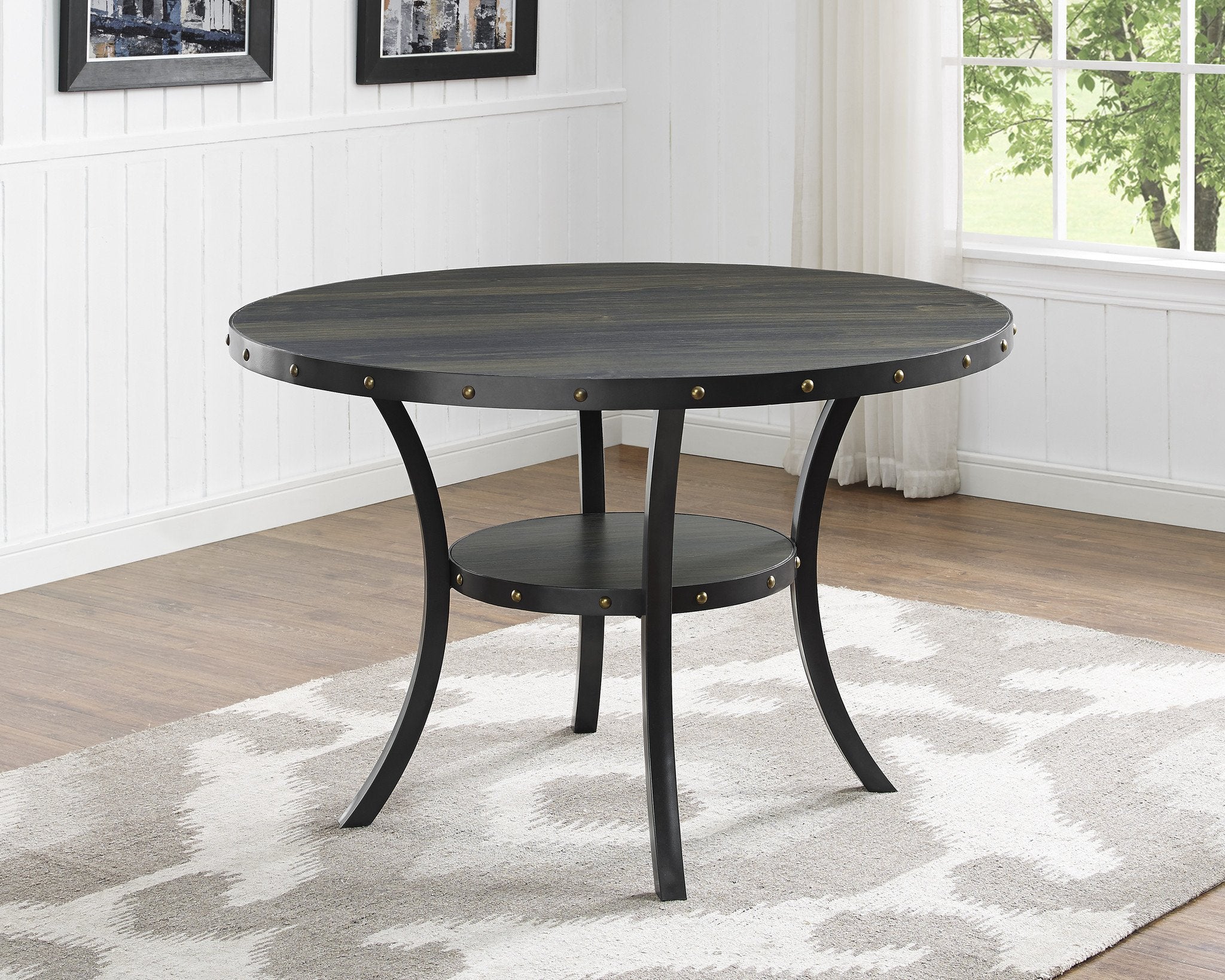 Roundhill Furniture Biony Espresso Wood Dining Set with Fabric Nailhead Chairs - 5-Piece Modern Kitchen Table Set for Small Spaces, Perfect for Breakfast Nook, Apartment Dining & Entertaining Guests