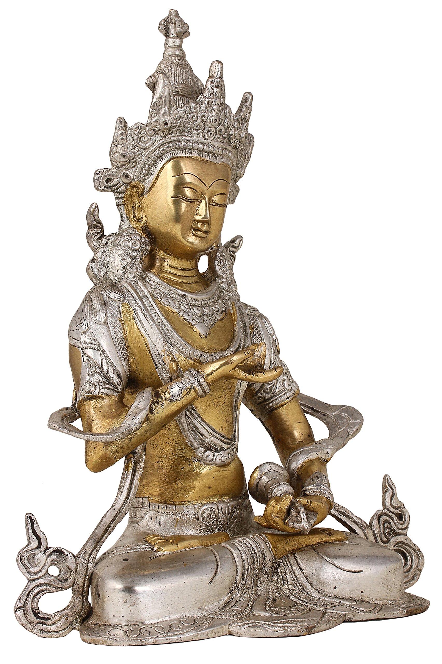 Exotic India ZDS02 Gold & Silver Seated Vajrasattva Statue - Buddhist Meditation & Yoga Decor for Home Altar