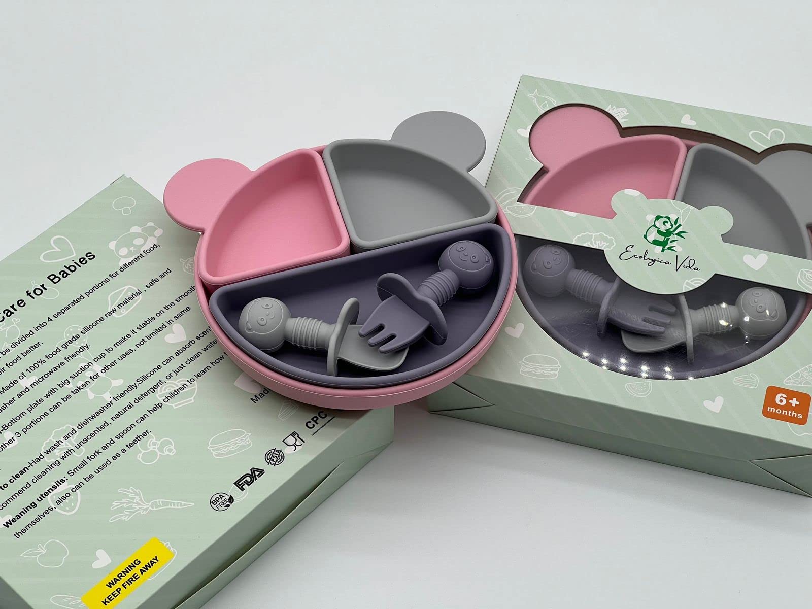 MIX COLOR SILICON BABY FEEDING SET - Baby Led Weaning Supplies, Toddler Eating Utensils, Soft Spoon & Bowl for Infants (Pink Grey Purple) - Perfect for Home, Travel & Daycare