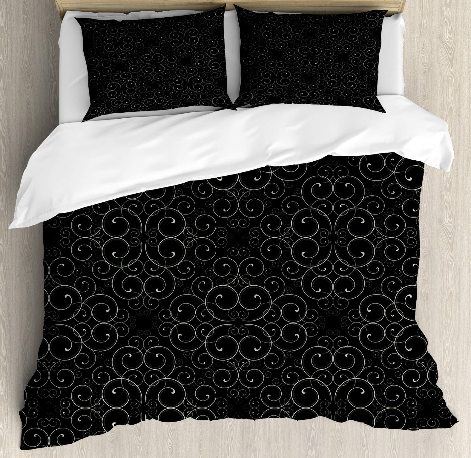 Ambesonne Abstract Duvet Cover Set - Modern Monochrome Curvy Lines Design, 3 Piece King Size Bedding Set with 2 Pillow Shams in Charcoal Grey & White | Perfect for Contemporary Bedrooms, Guest Rooms & Stylish Home Decor