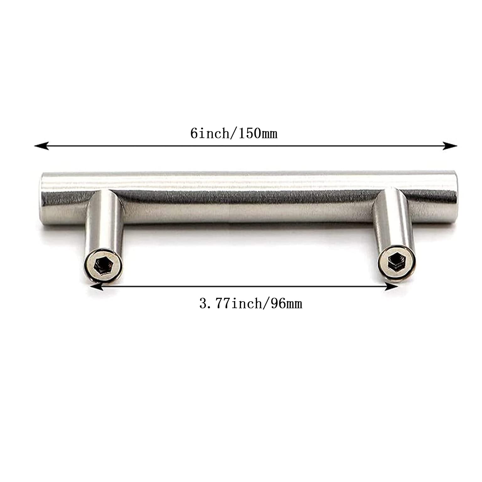 30 Pack 6 Inch Brushed Nickel Stainless Steel Cabinet Handles - T Bar Pulls, Euro Style Modern Round Drawer Handles for Kitchen & Bathroom (3.77 Inch Hole Center) - Perfect for Cabinets, Dressers, Vanities & Furniture Upgrades