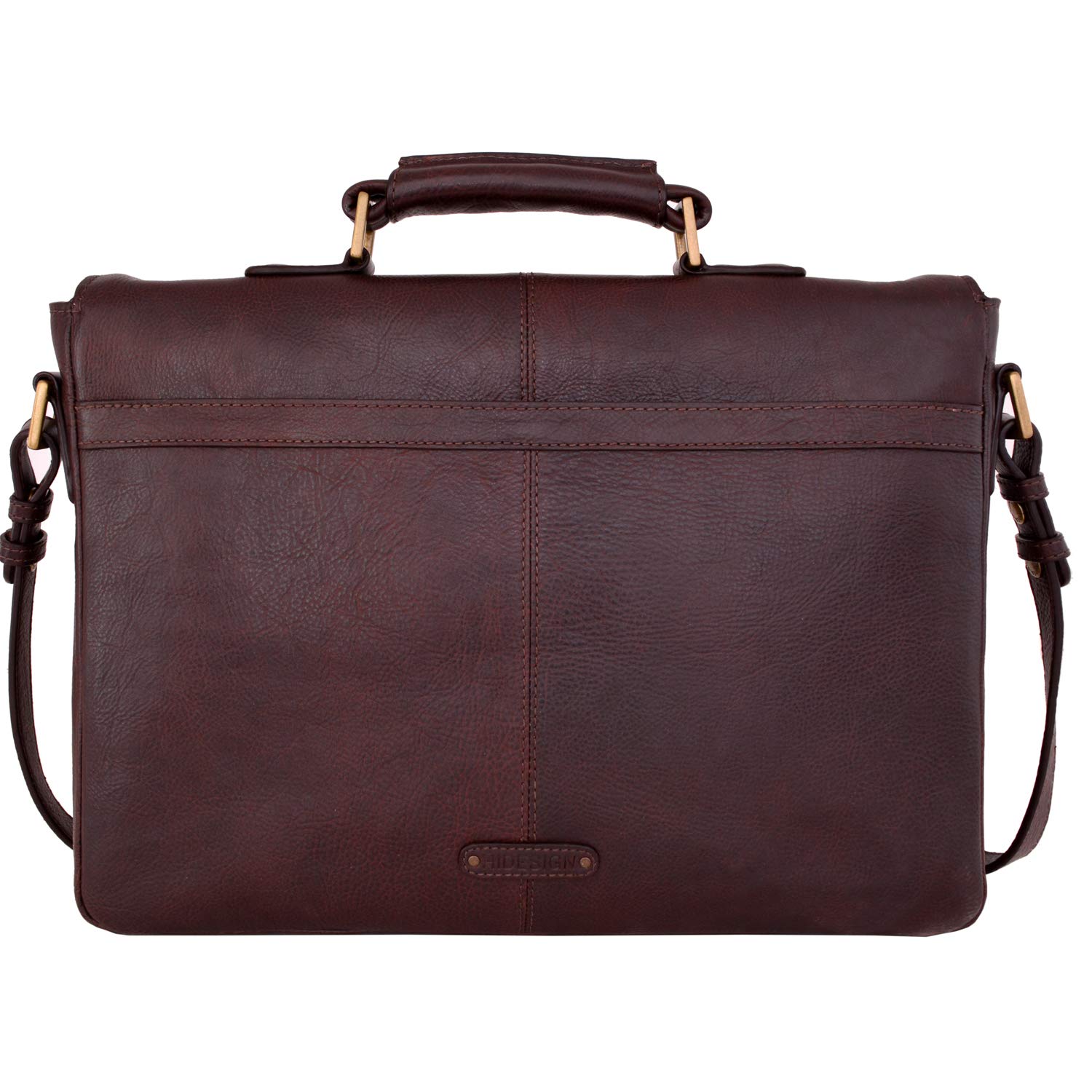 HIDESIGN Parker Genuine Leather Medium Briefcase for Men & Women - Professional Business Laptop Bag - Brown Office Work Bag for Daily Commute & Business Travel