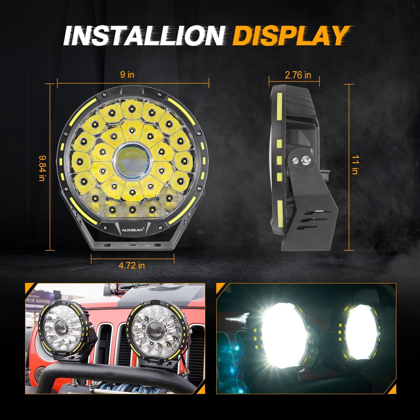 2-Pack 9 Inch 270W 37776LM 360 PRO Series Custom Lens LED Driving Lights with Amber/Black Covers (Optional) - Compatible with Ford F150 F250 F350 F450 - Perfect for Off-Roading, Night Driving & Truck Upgrades